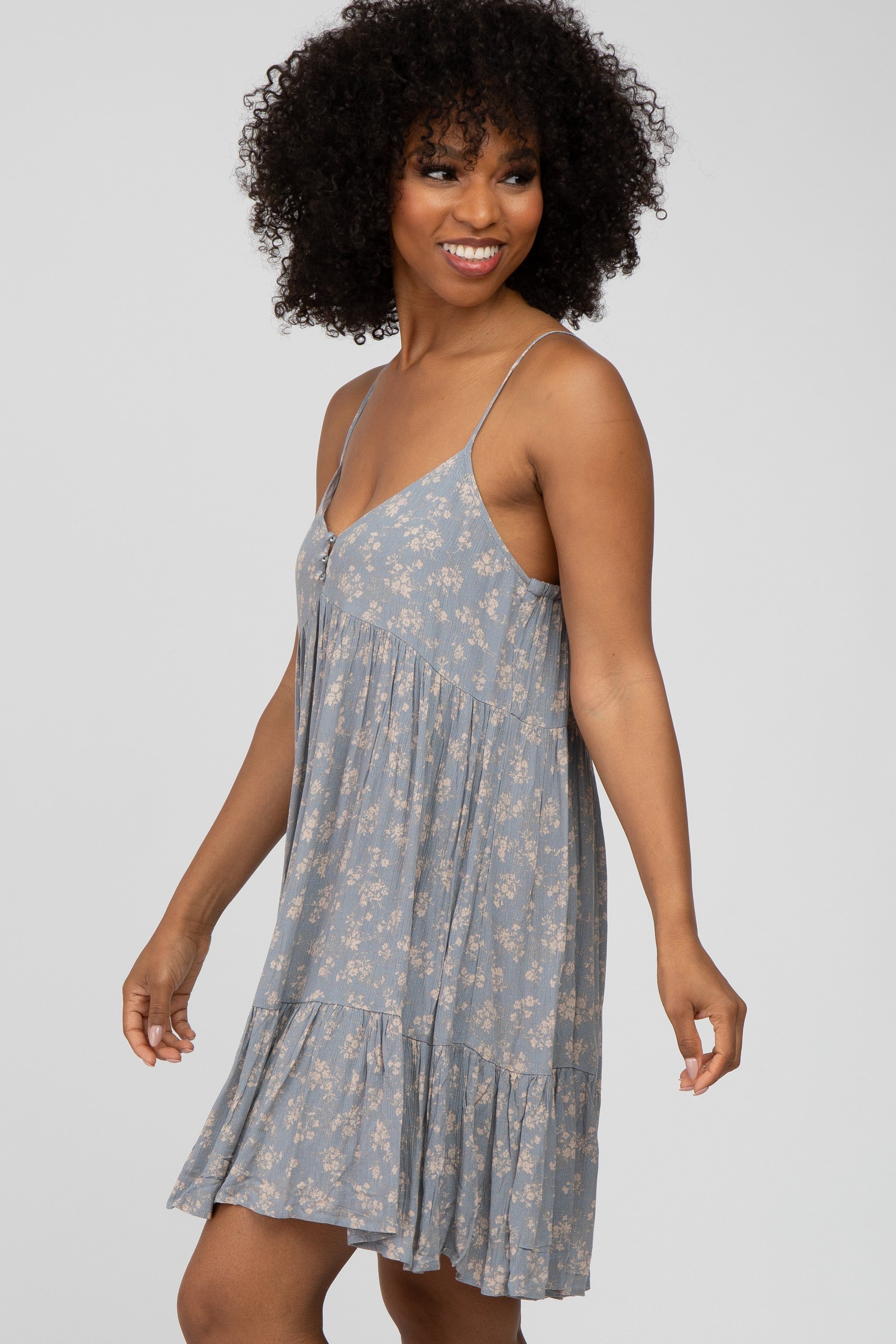 Blue Floral Button Front Ruffle Hem Dress sold by Pinkblush product image thumbnail 3