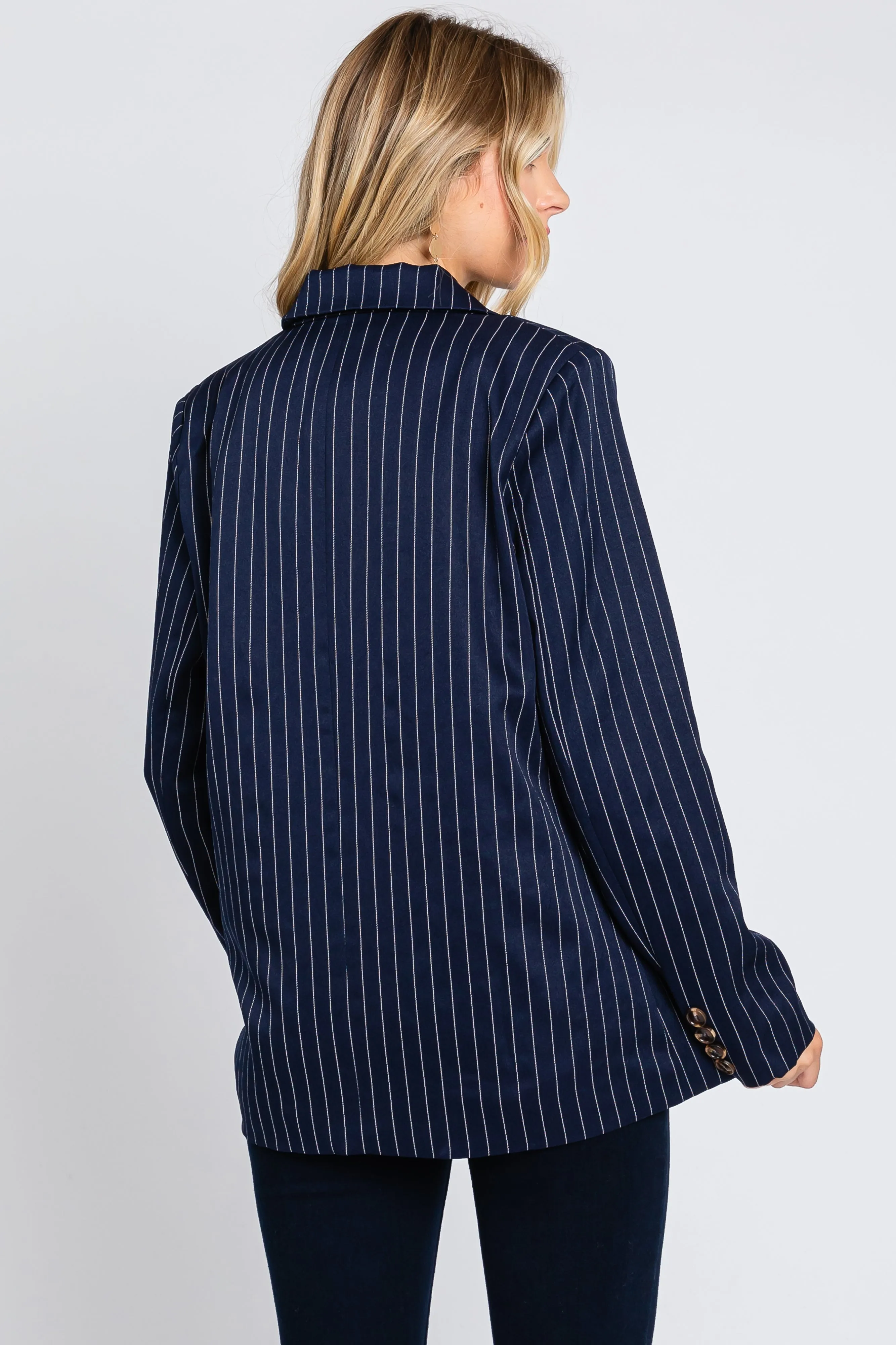 Navy Pinstripe Front Pocket Blazer sold by Pinkblush product image thumbnail 3