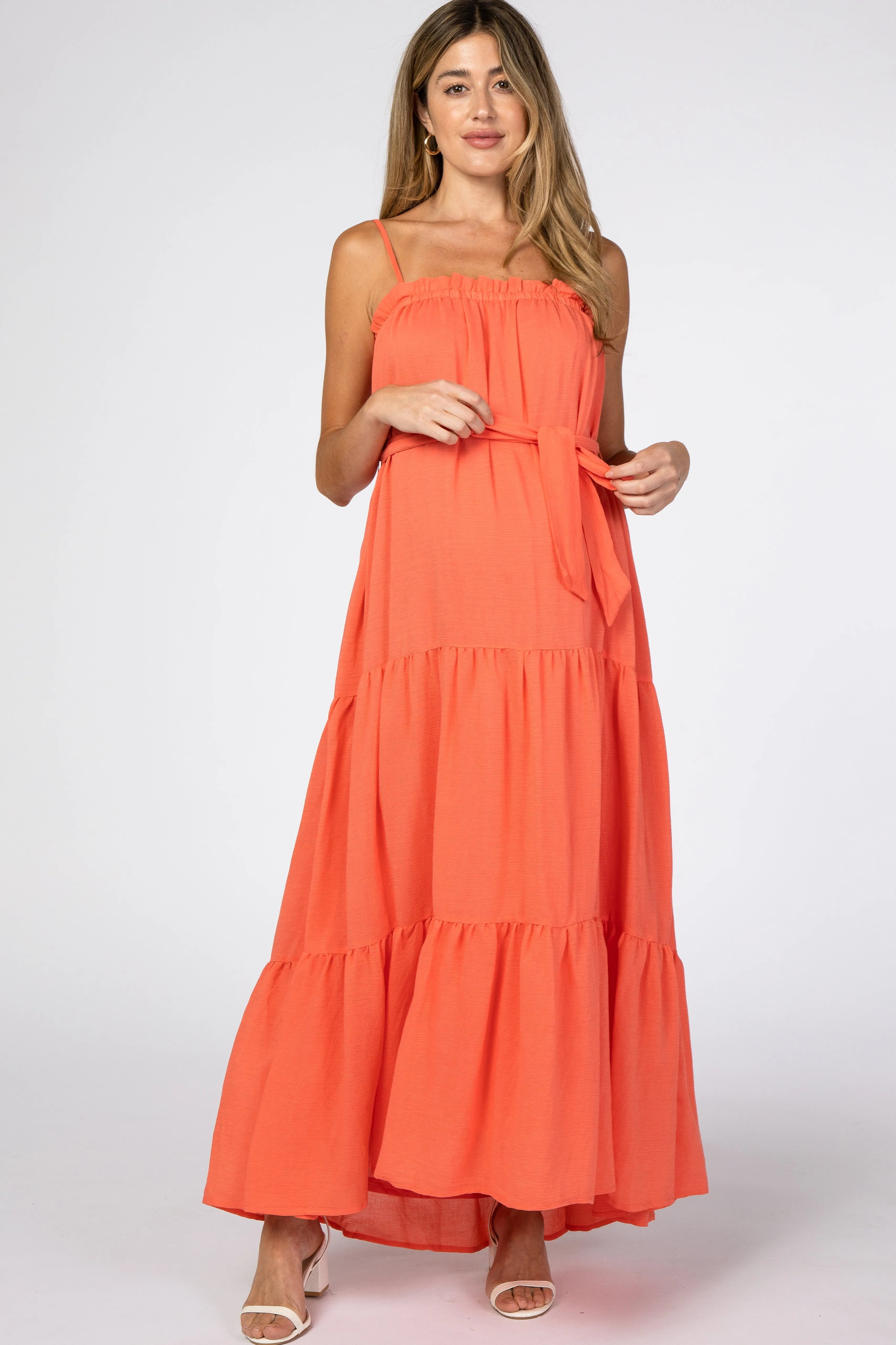 Orange Tiered Maternity Maxi Dress sold by Pinkblush product image thumbnail 4