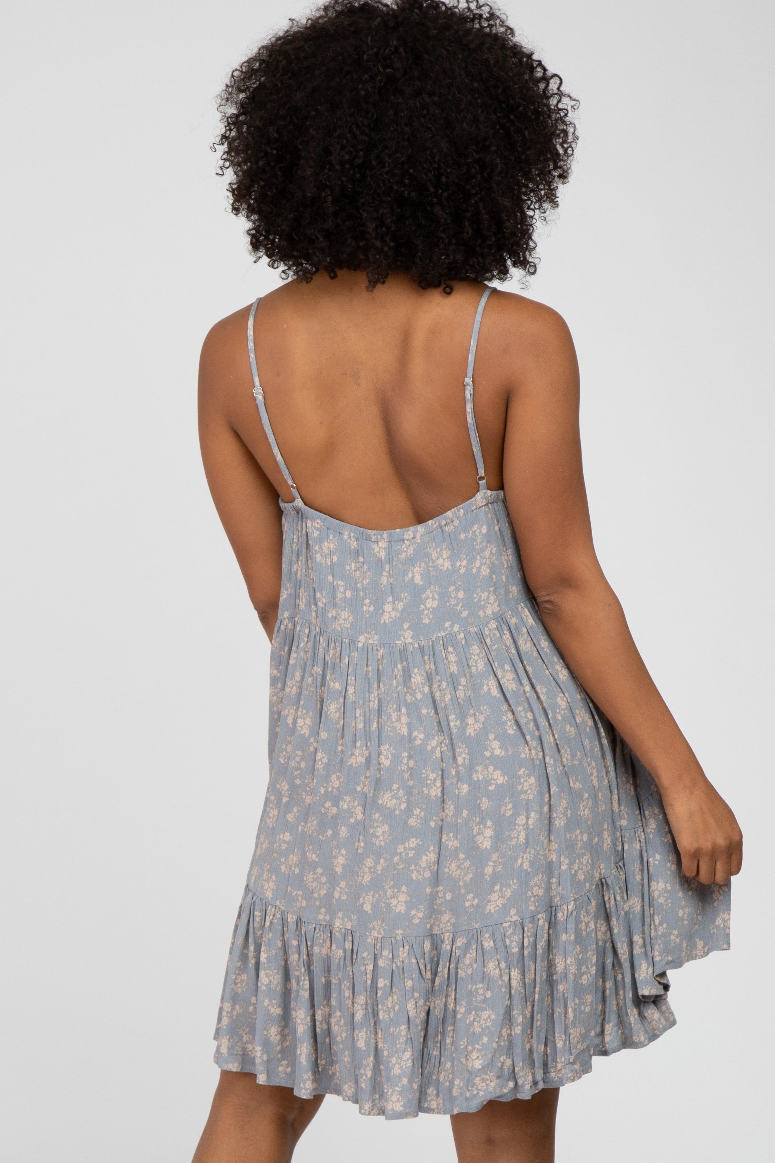 Blue Floral Button Front Ruffle Hem Dress sold by Pinkblush product image thumbnail 4