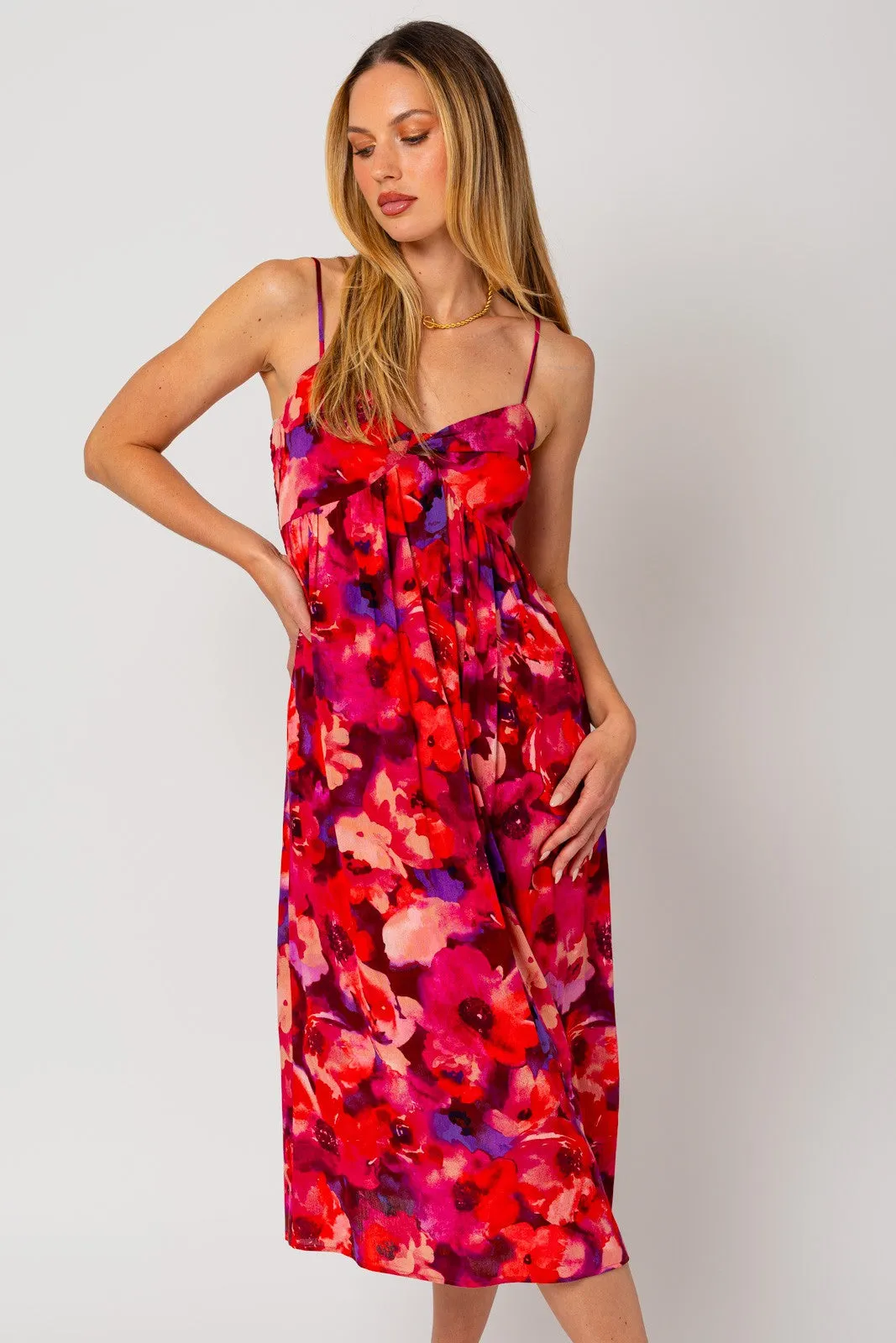 Red Sleeveless Front Twist Back Smocking Midi Dress sold by Pinkblush product image thumbnail 2