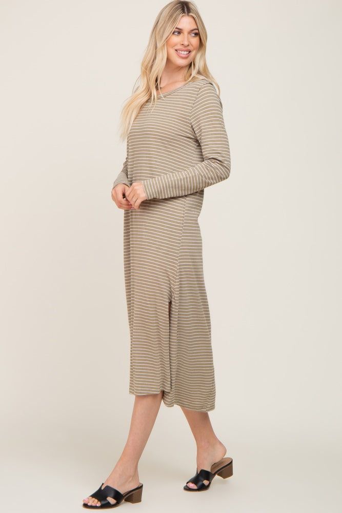 Light Olive Striped Side Slit Midi Dress sold by Pinkblush product image thumbnail 2