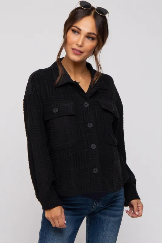 Black Velvet Textured Maternity Shirt Jacket sold by Pinkblush