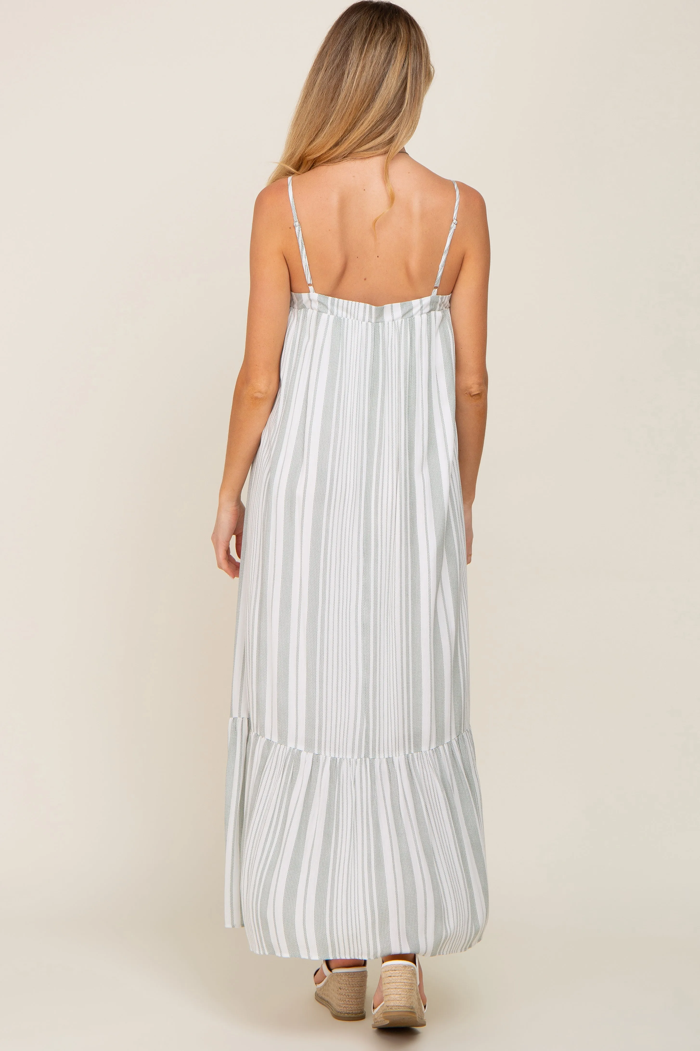 Sage Striped Sleeveless Maternity Maxi Dress sold by Pinkblush product image thumbnail 3