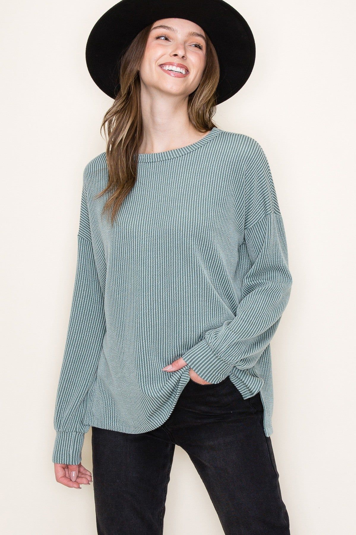 Light Olive Ribbed Long Sleeve Top sold by Pinkblush