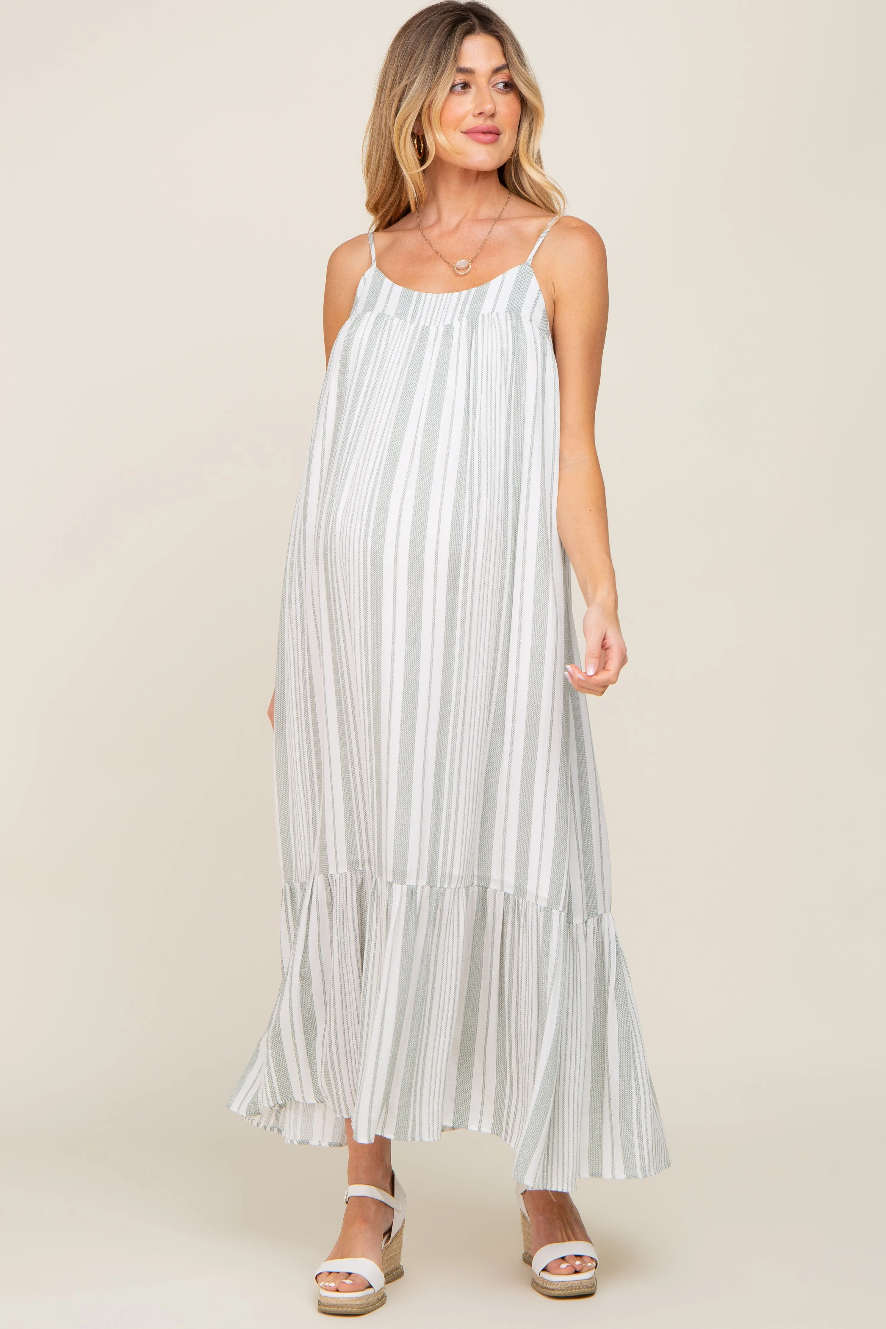 Sage Striped Sleeveless Maternity Maxi Dress sold by Pinkblush product image thumbnail 4