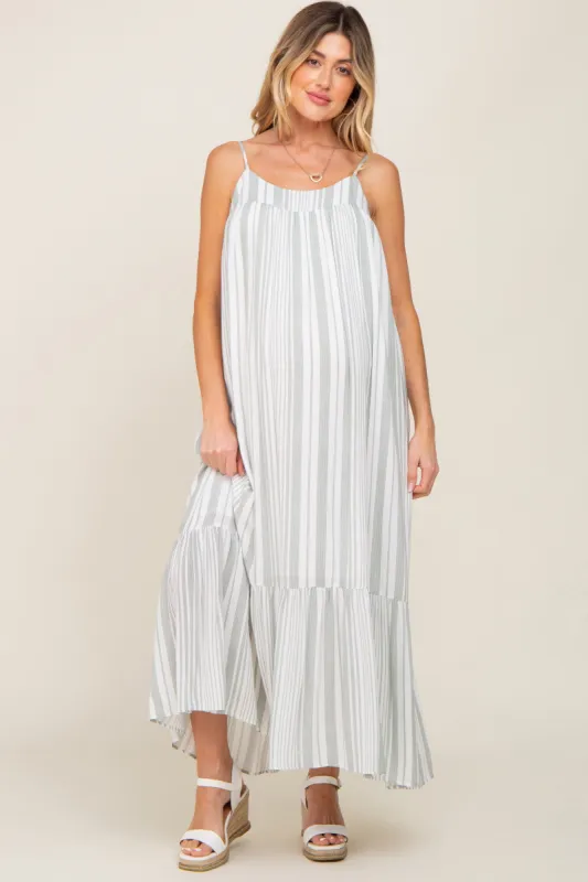 Sage Striped Sleeveless Maternity Maxi Dress sold by Pinkblush