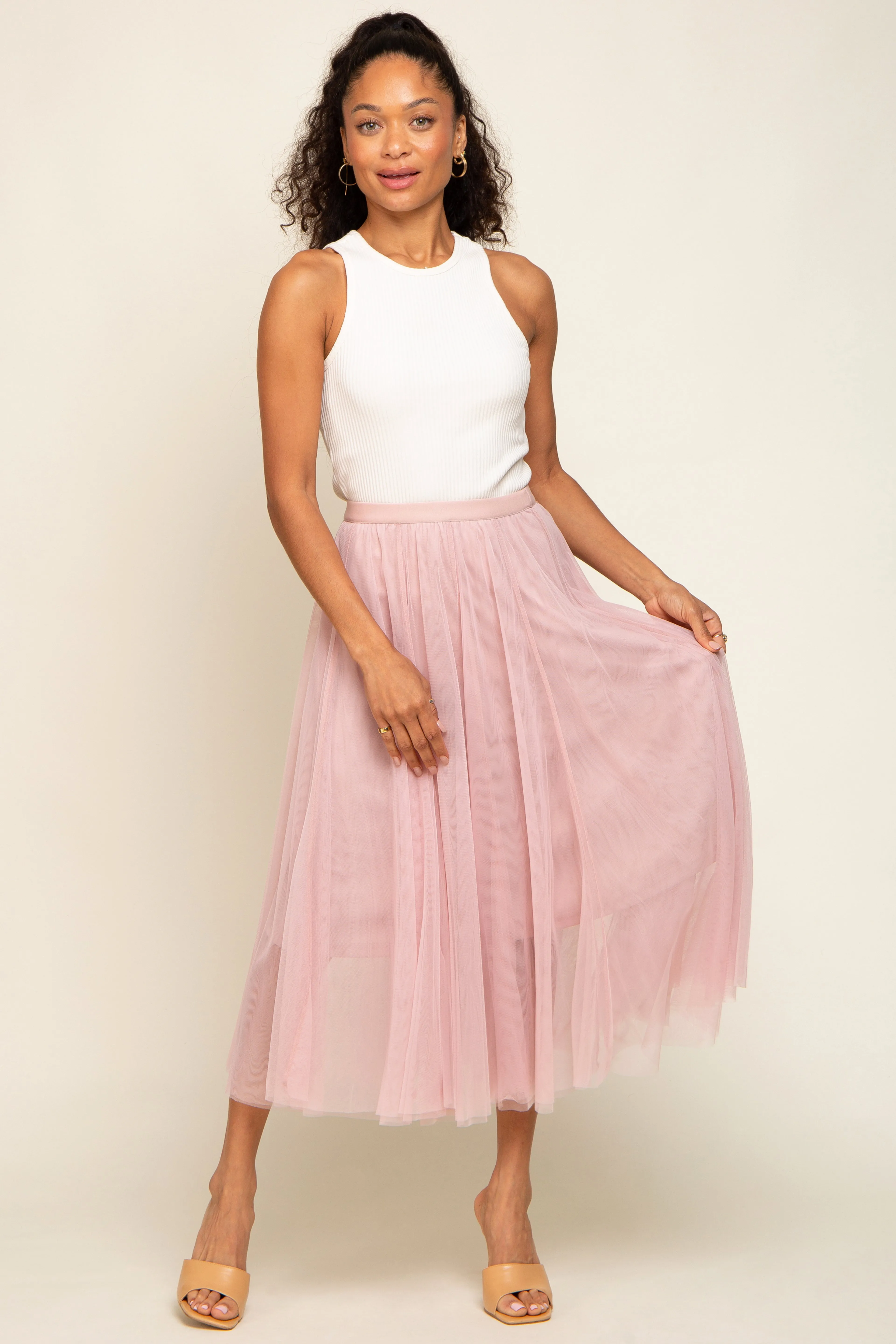Light Pink Tulle Midi Skirt sold by Pinkblush