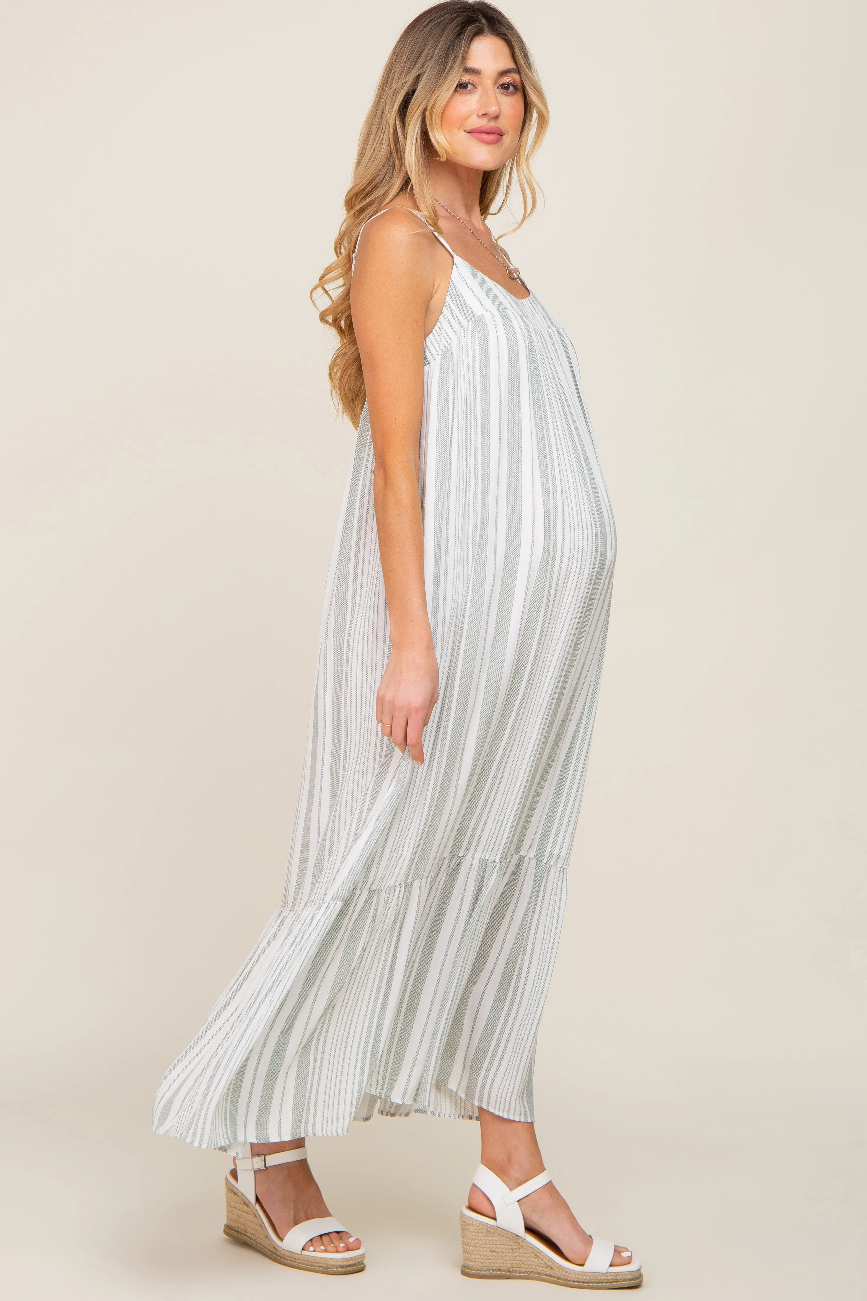 Sage Striped Sleeveless Maternity Maxi Dress sold by Pinkblush product image thumbnail 2