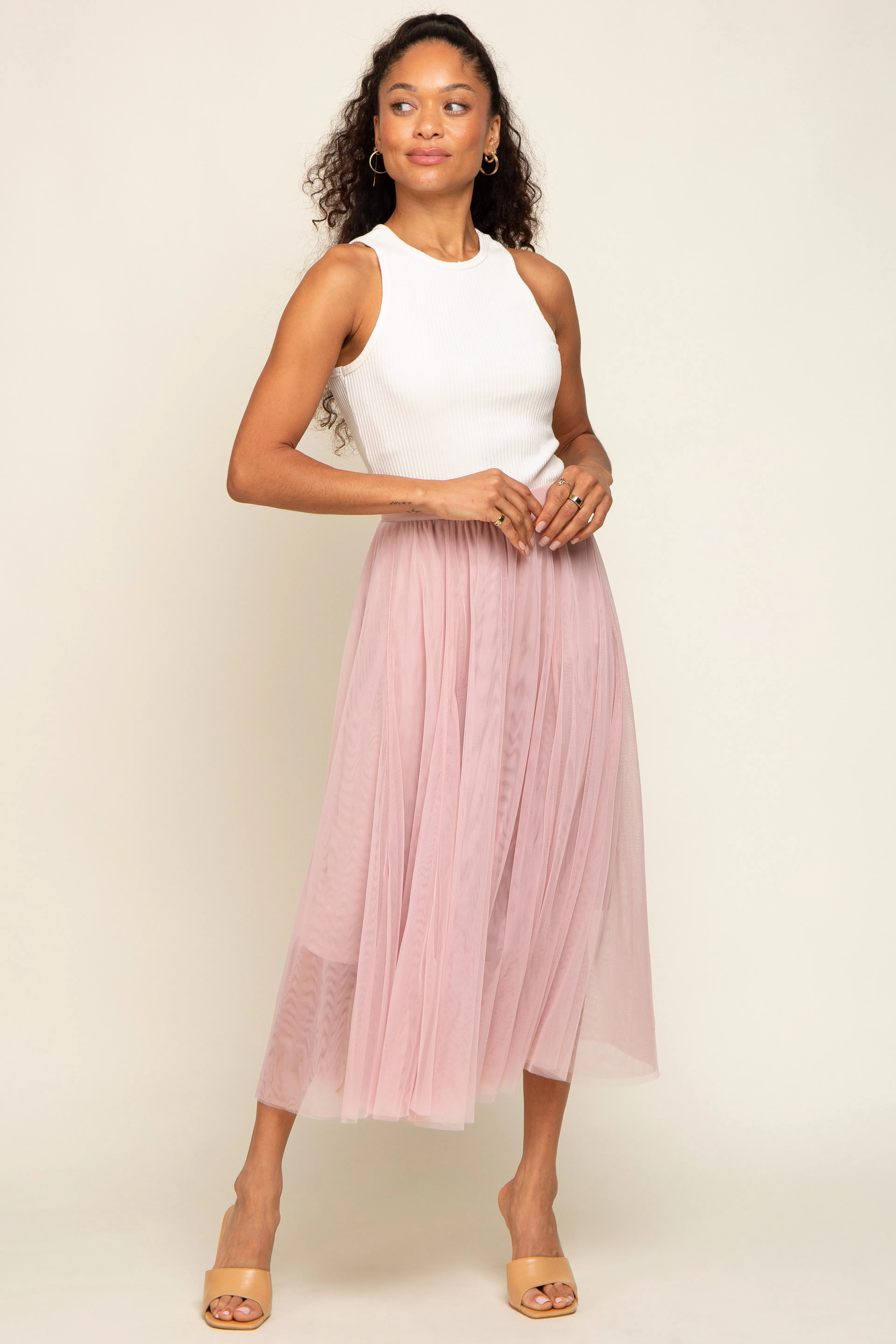 Light Pink Tulle Midi Skirt sold by Pinkblush product image thumbnail 5