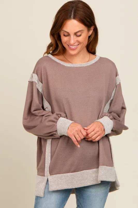 Mocha Two Tone Oversized Long Sleeve Top sold by Pinkblush