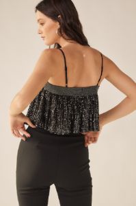 Silver Black Flowy Sequin Top With Elastic Band sold by Pinkblush