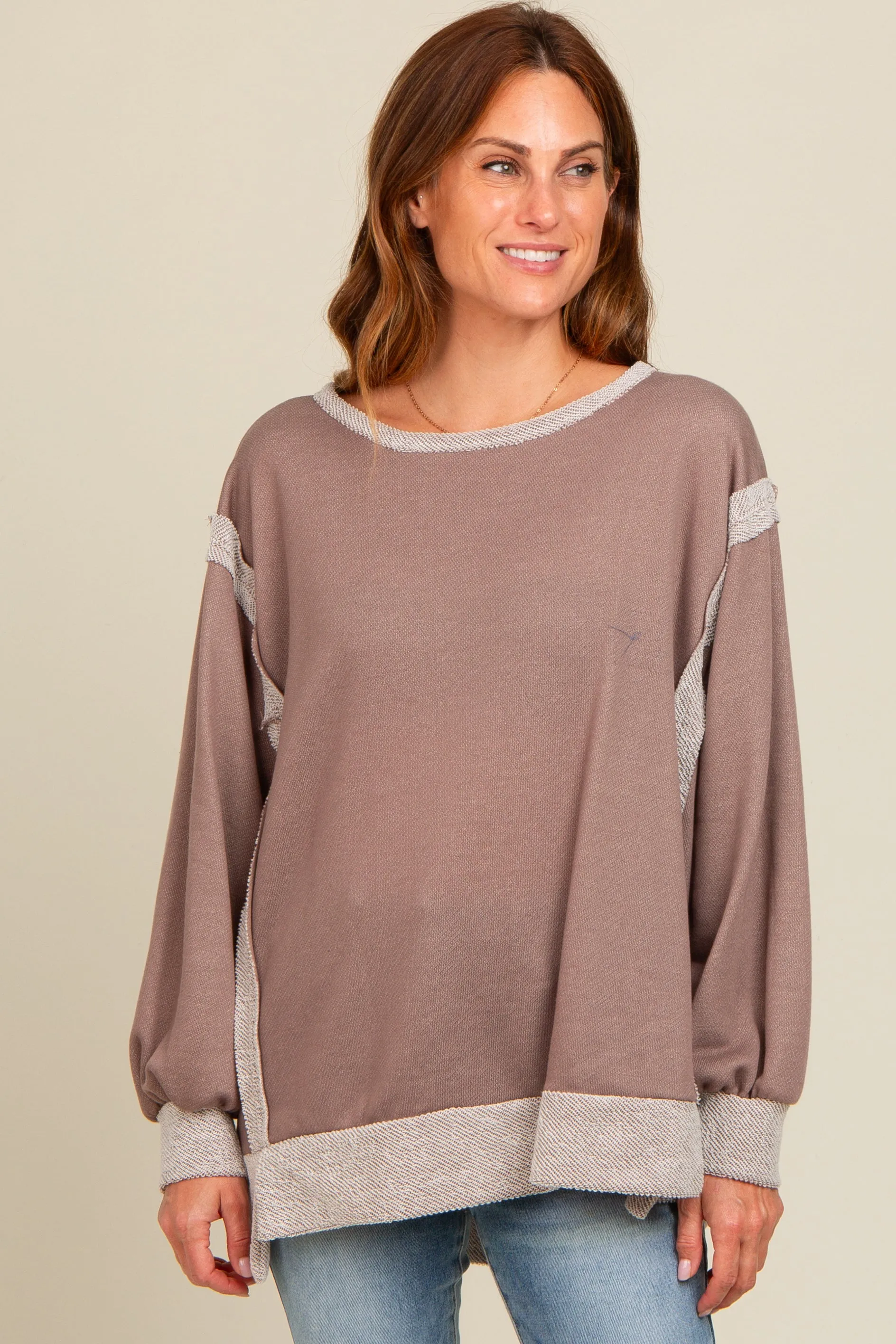 Mocha Two Tone Oversized Long Sleeve Top sold by Pinkblush product image thumbnail 2