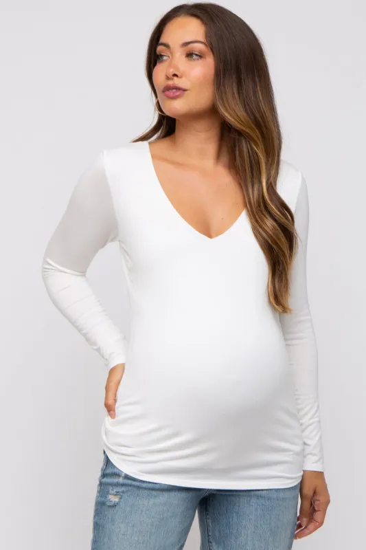 Ivory V-Neck Long Sleeve Maternity Top sold by Pinkblush