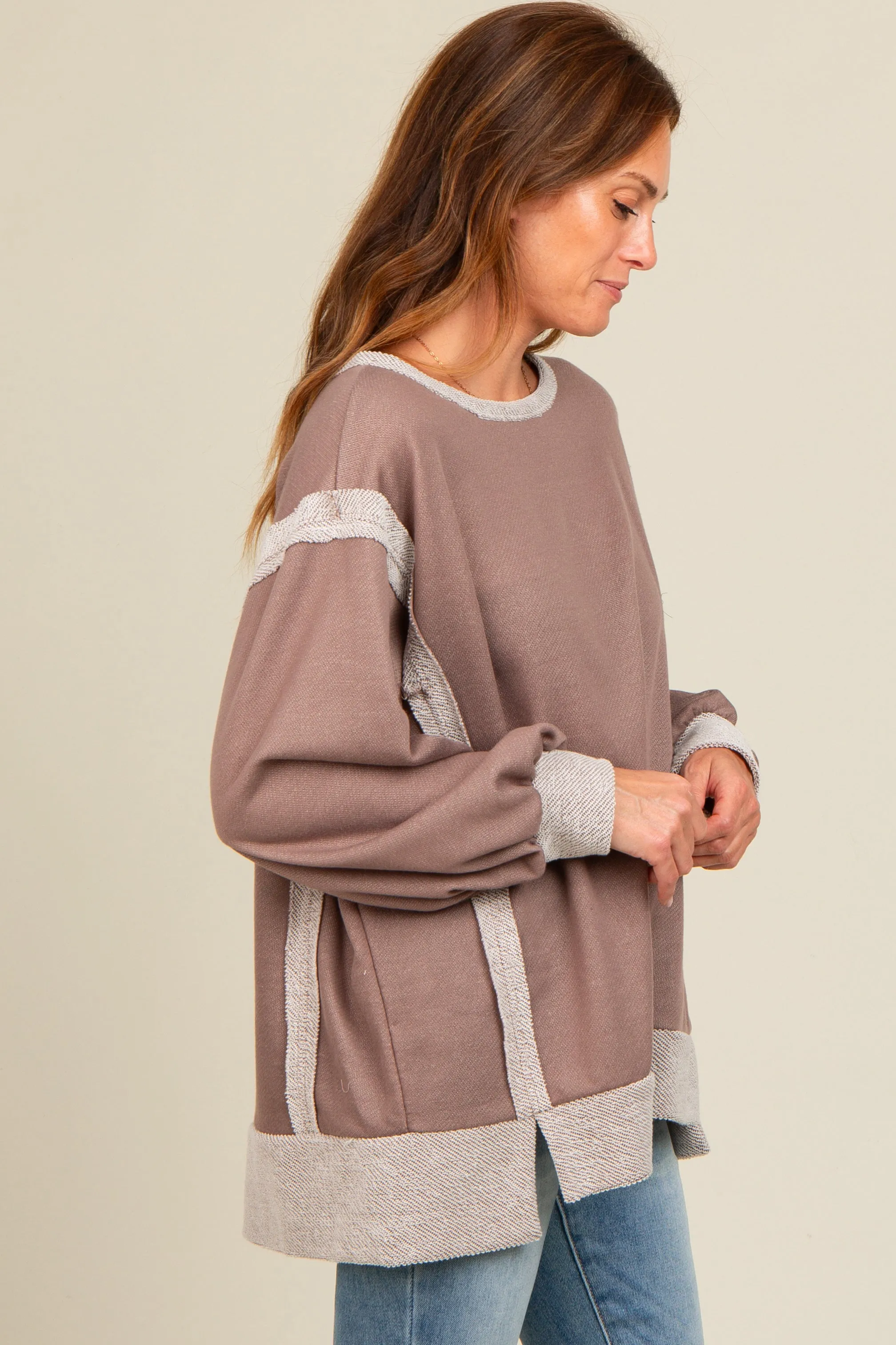 Mocha Two Tone Oversized Long Sleeve Top sold by Pinkblush product image thumbnail 3