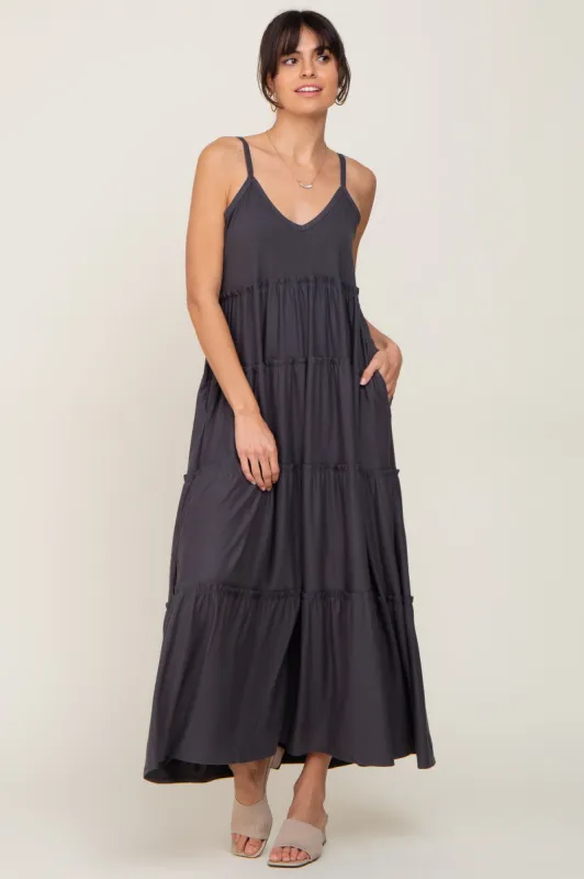Charcoal Tiered Sleeveless Maxi Dress sold by Pinkblush