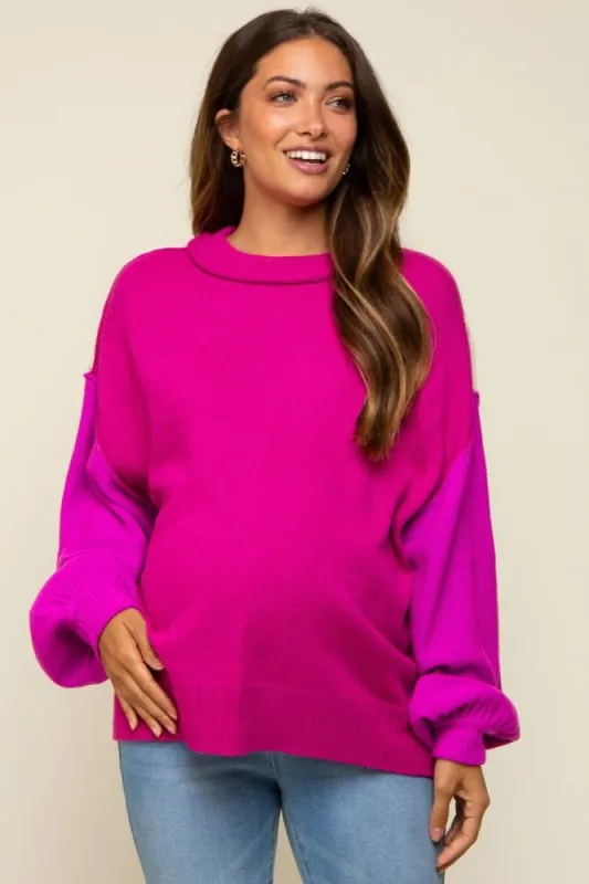 Magenta Multi-Color Knit Maternity Sweater sold by Pinkblush