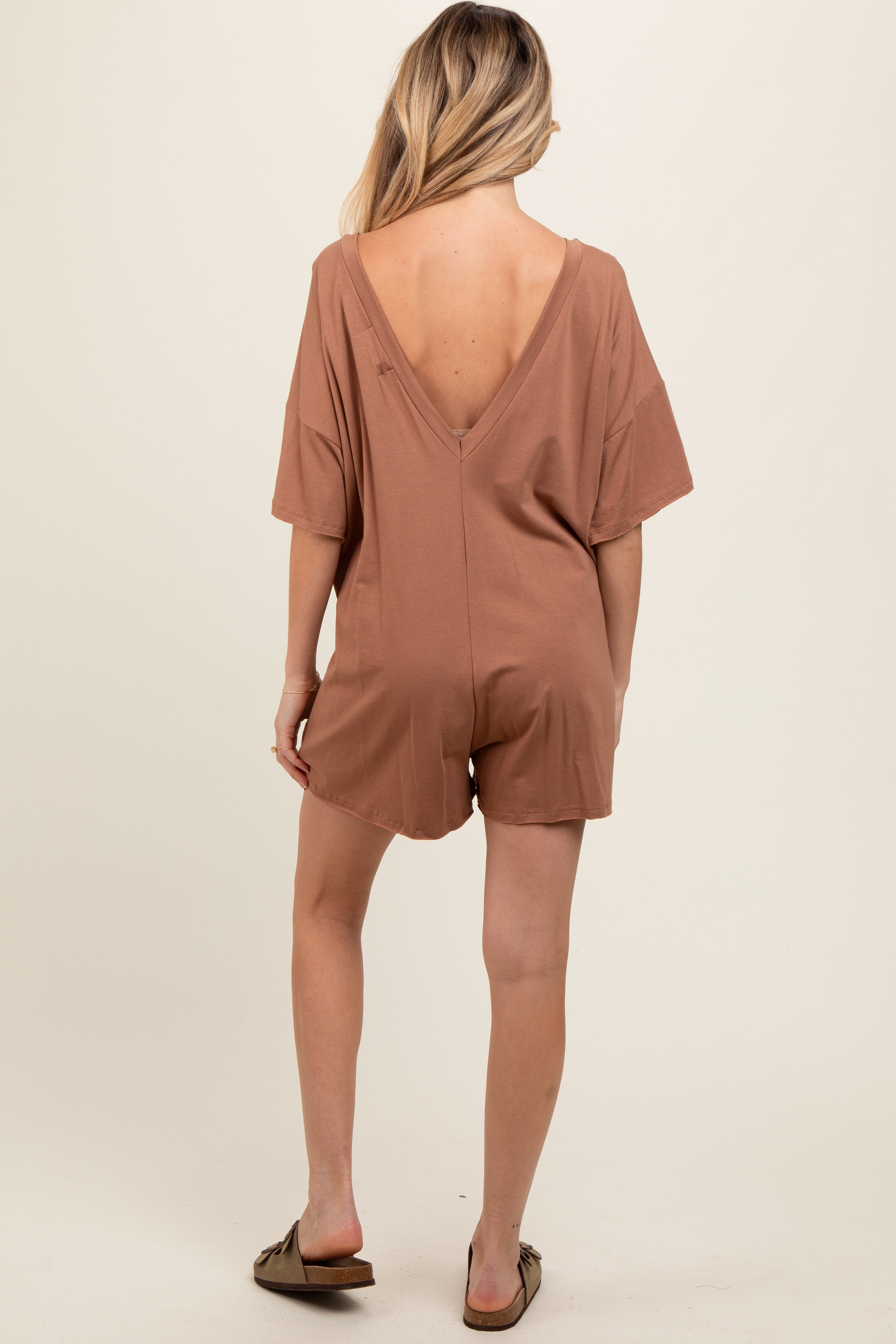 Camel Basic Maternity Romper sold by Pinkblush product image thumbnail 4