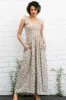 Beige Sleeveless Floral Smocked Ruffle Maternity Jumpsuit sold by Pinkblush