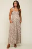 Beige Sleeveless Floral Smocked Ruffle Maternity Jumpsuit sold by Pinkblush