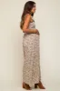 Beige Sleeveless Floral Smocked Ruffle Maternity Jumpsuit sold by Pinkblush