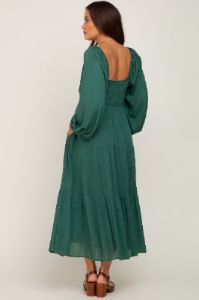 Forest Green Tiered Maternity Midi Dress sold by Pinkblush