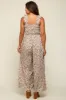 Beige Sleeveless Floral Smocked Ruffle Maternity Jumpsuit sold by Pinkblush