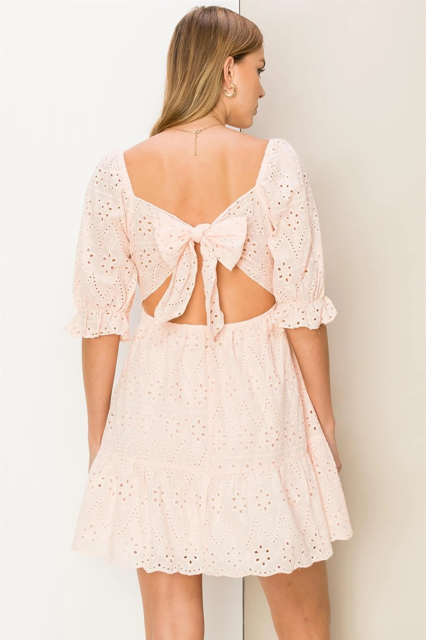 Blush Bow-Detail Eyelet Mini Dress sold by Pinkblush product image thumbnail 3