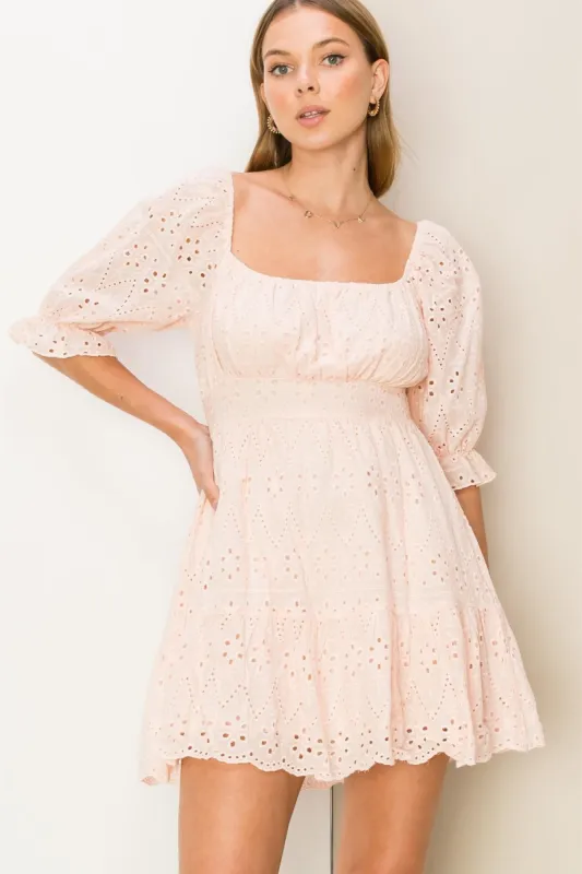 Blush Bow-Detail Eyelet Mini Dress sold by Pinkblush
