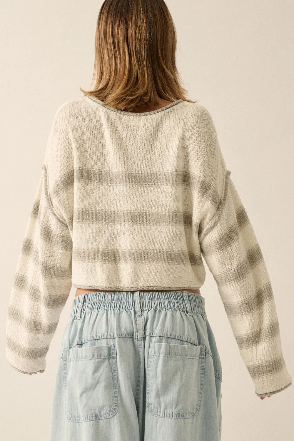 Cream Grey Stripe Round Neck Expose Seam Sweater sold by Pinkblush product image thumbnail 3