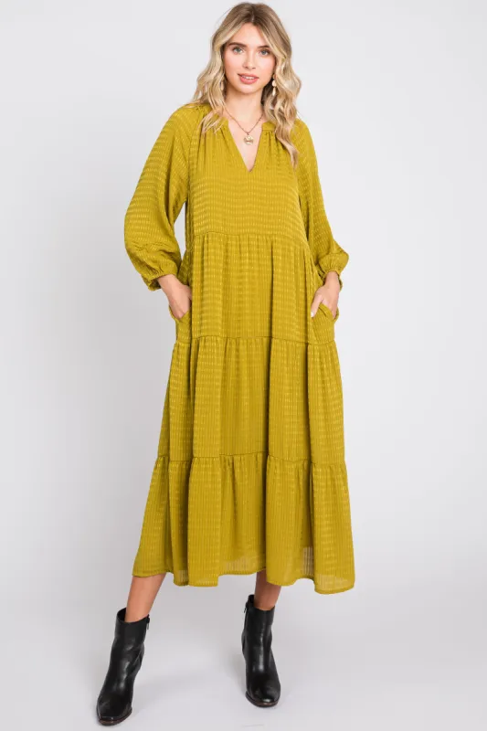 Lime Textured Tiered Midi Dress sold by Pinkblush