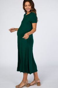 Forest Green Side Slit Maternity Midi Dress sold by Pinkblush