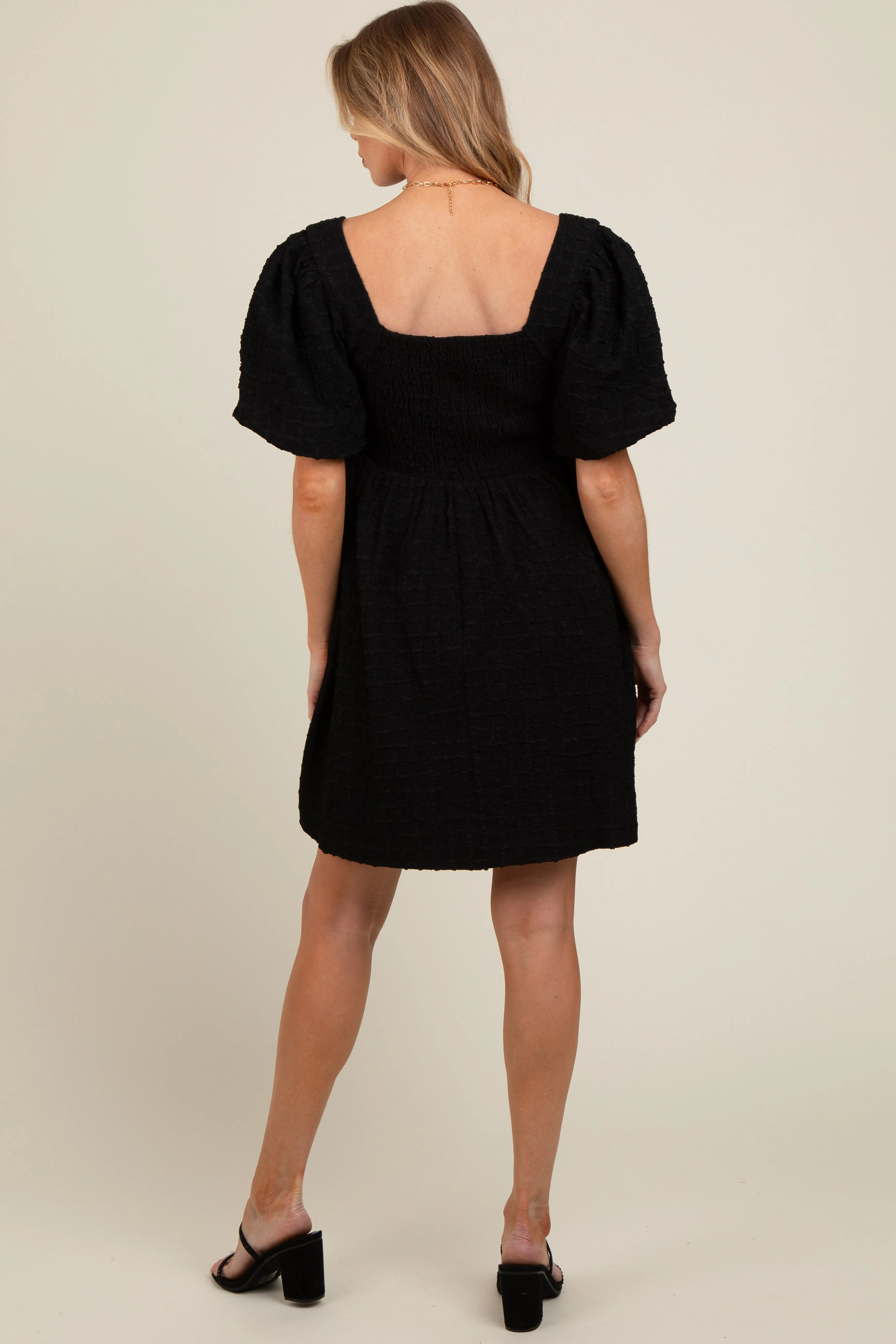 Black Textured Bubble Sleeve Maternity Mini Dress sold by Pinkblush product image thumbnail 3