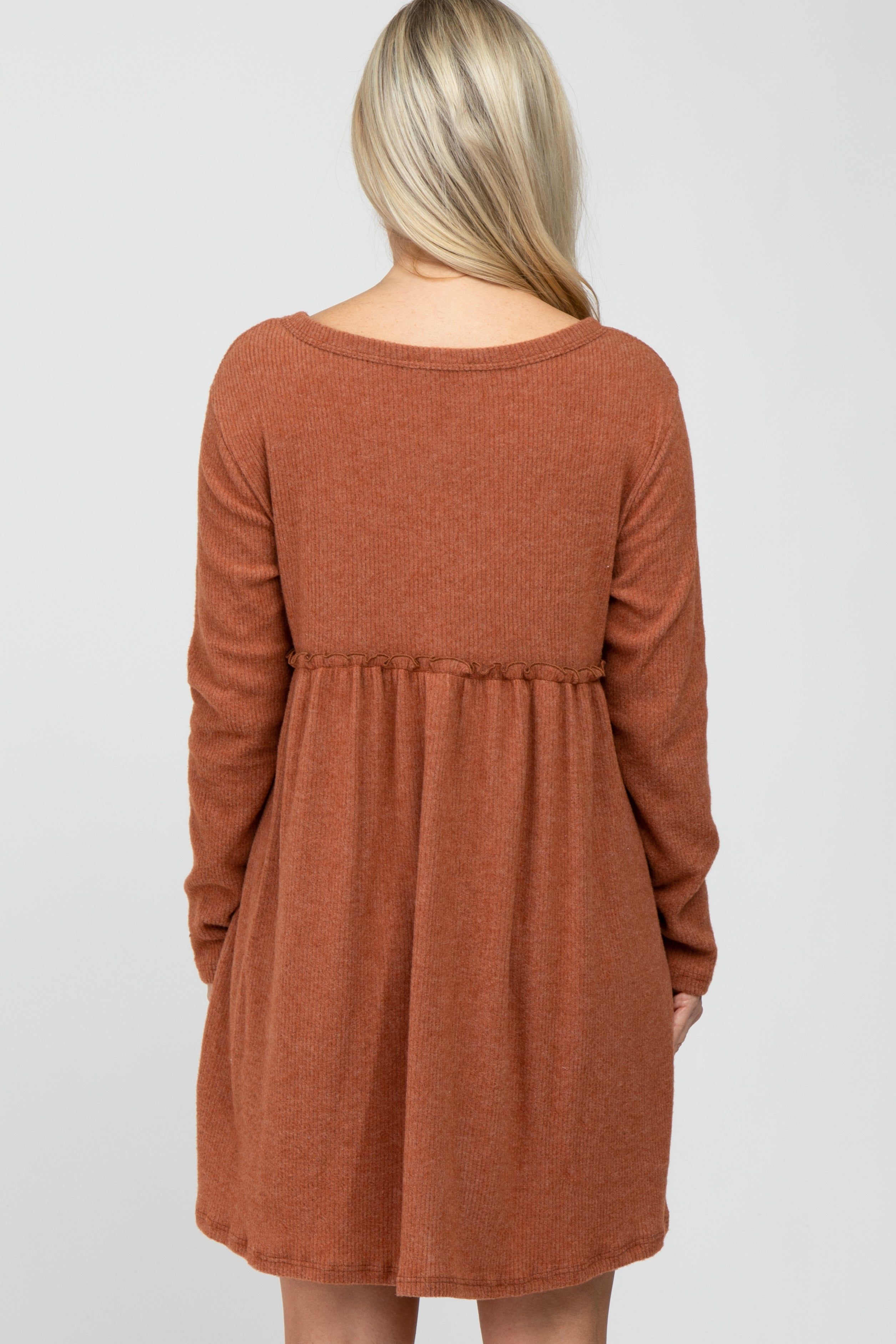 Rust Brushed Rib Button Accent Maternity Dress sold by Pinkblush product image thumbnail 4