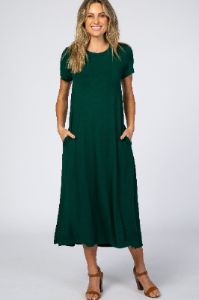 Forest Green Side Slit Maternity Midi Dress sold by Pinkblush