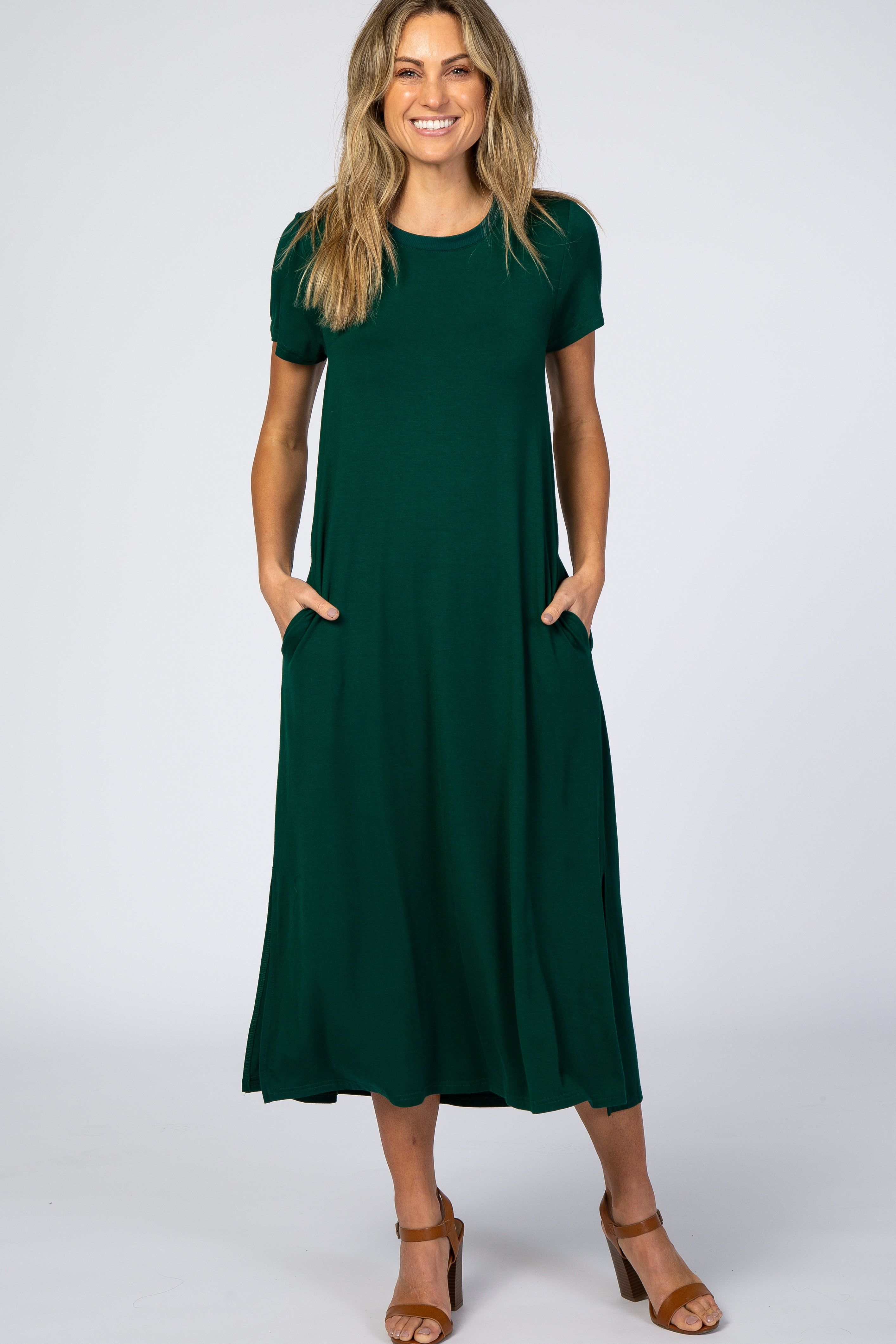 Forest Green Side Slit Maternity Midi Dress sold by Pinkblush product image thumbnail 5