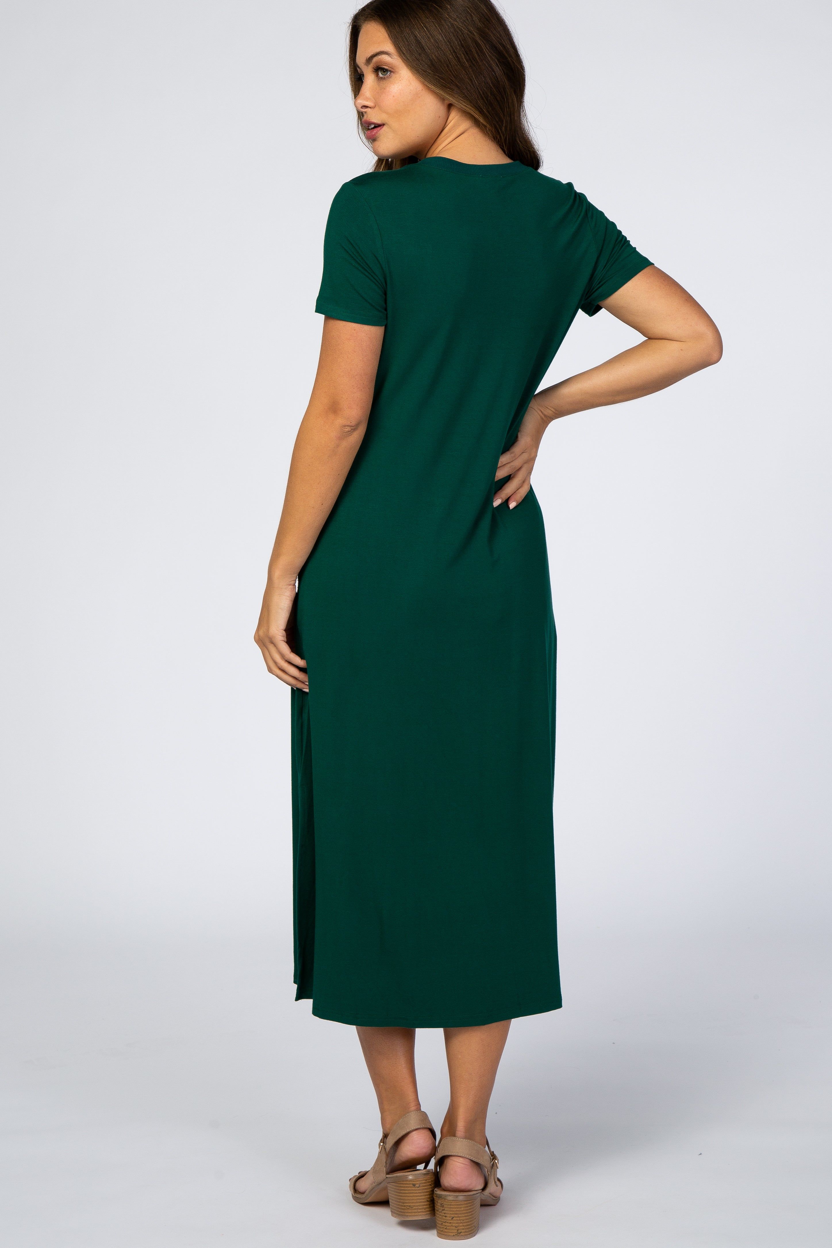 Forest Green Side Slit Maternity Midi Dress sold by Pinkblush product image thumbnail 3