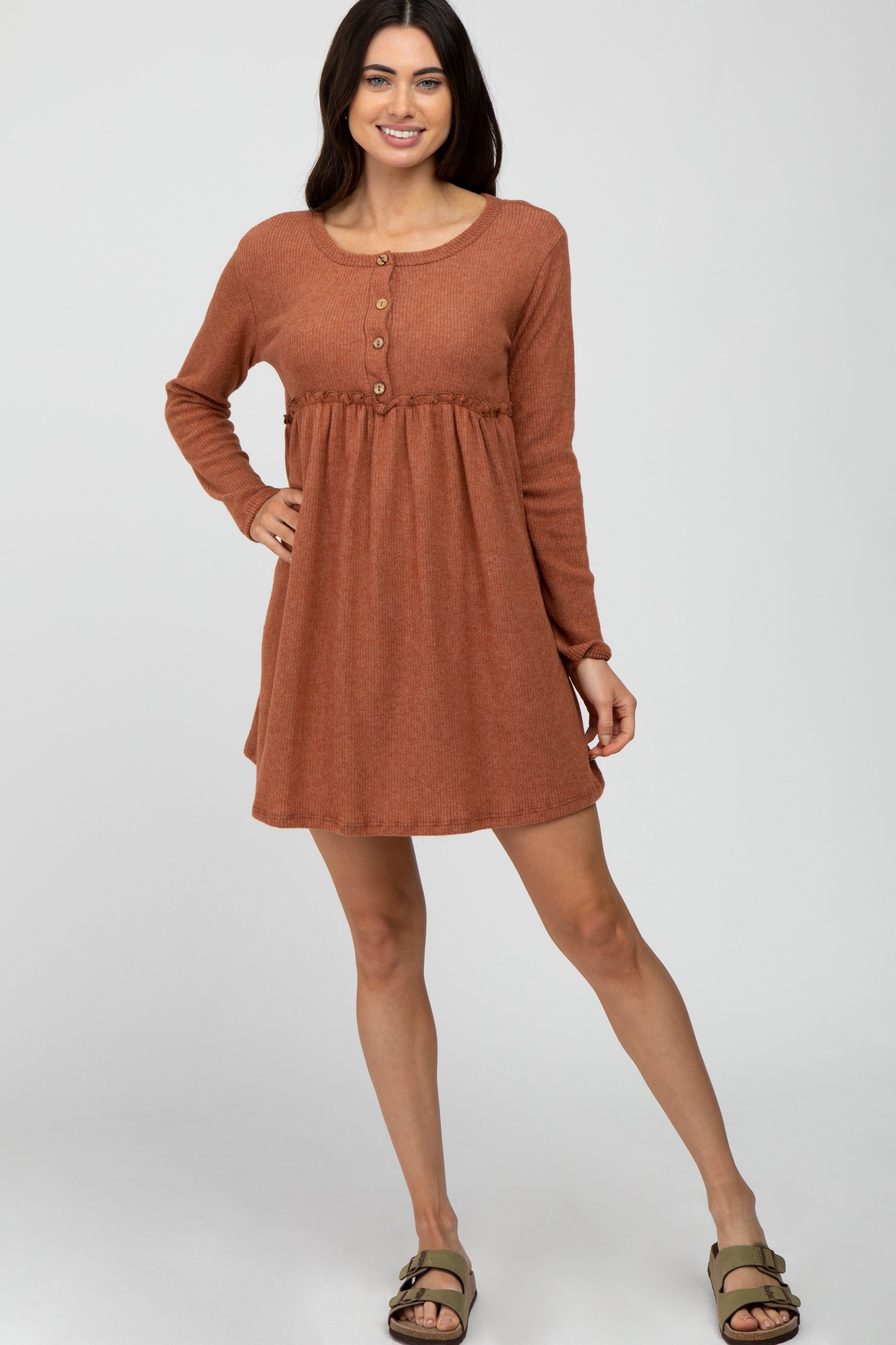 Rust Brushed Rib Button Accent Maternity Dress sold by Pinkblush product image thumbnail 6