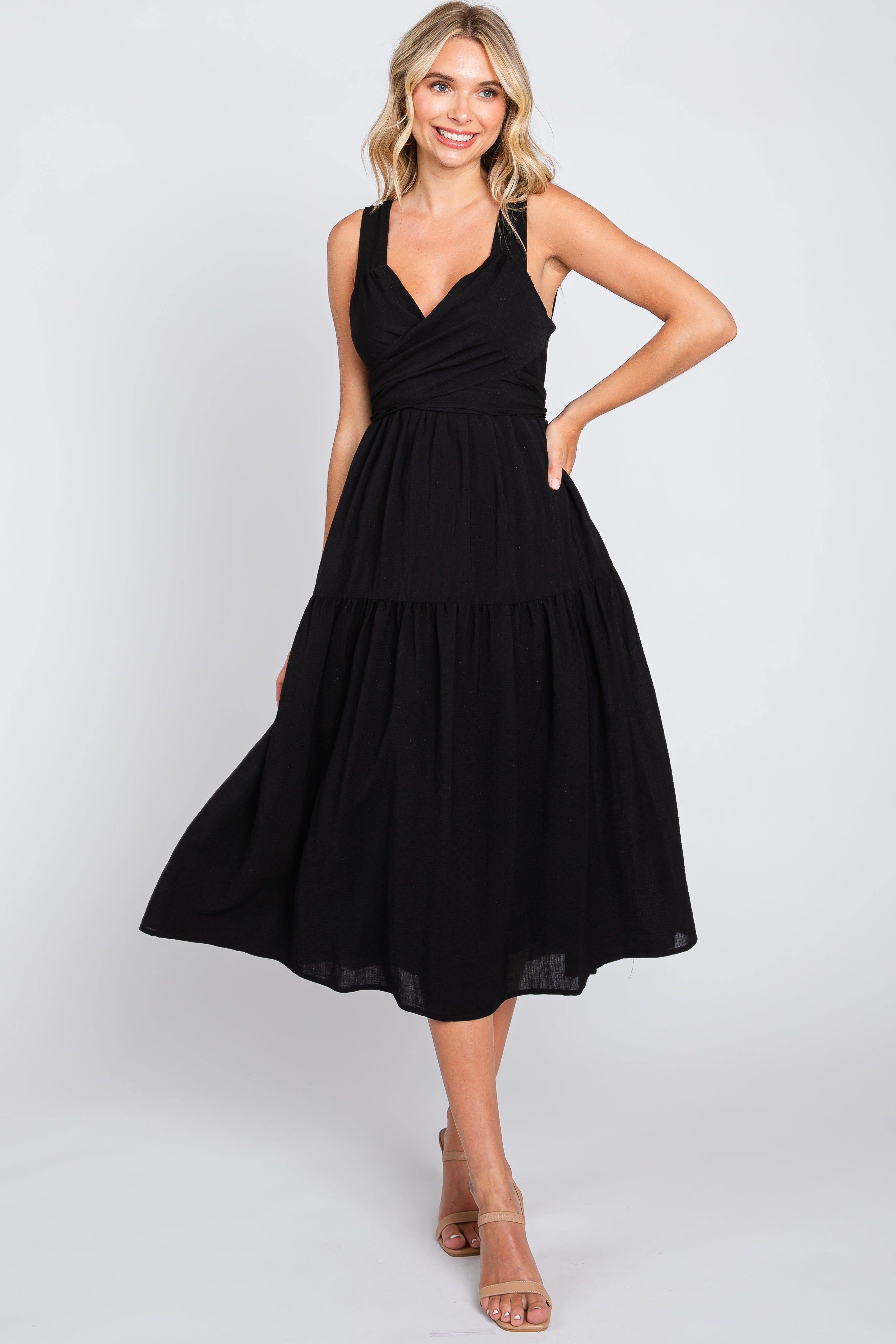 Black Wrap Front Accent Maternity Midi Dress sold by Pinkblush product image thumbnail 6