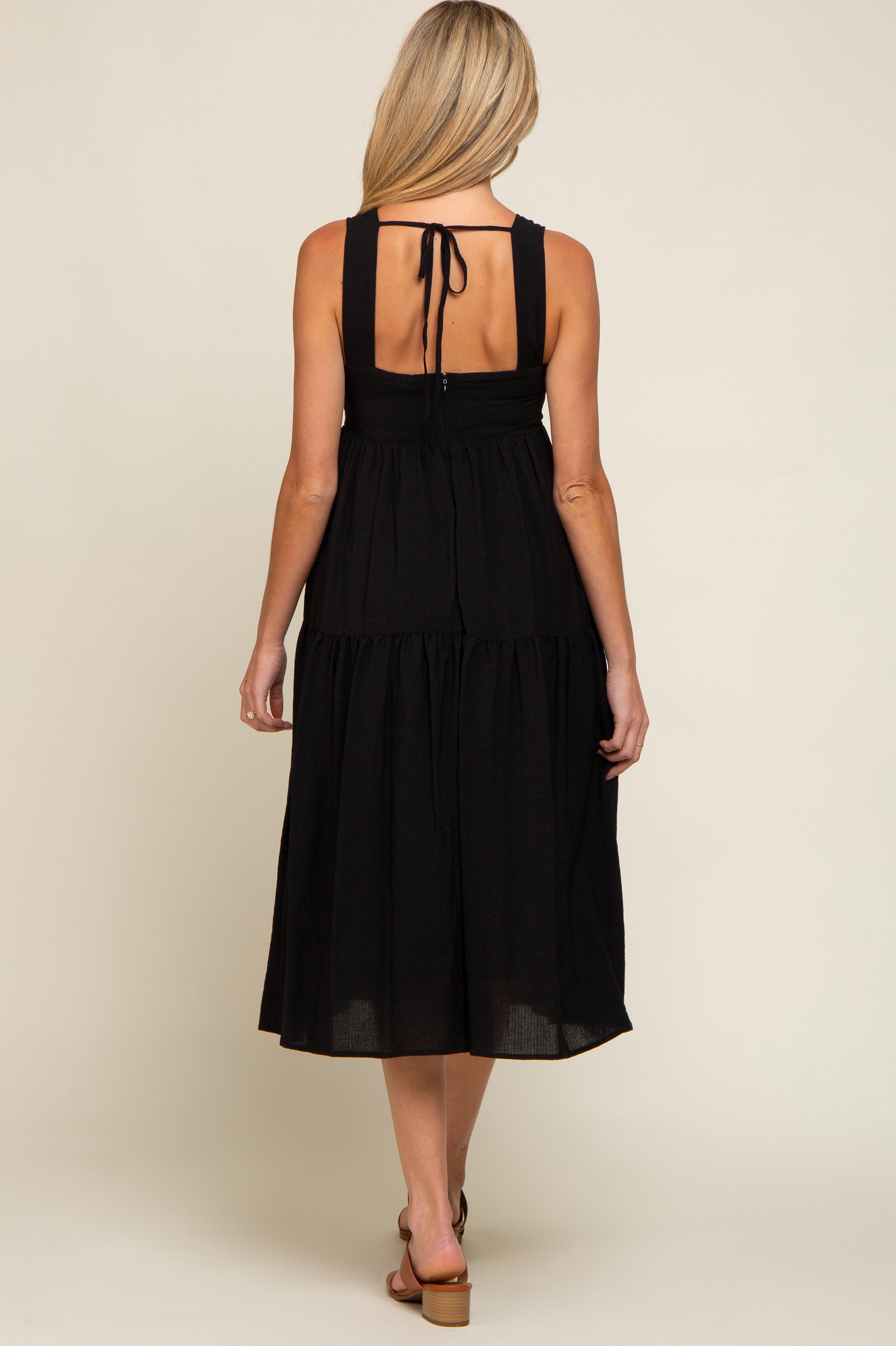 Black Wrap Front Accent Maternity Midi Dress sold by Pinkblush product image thumbnail 3