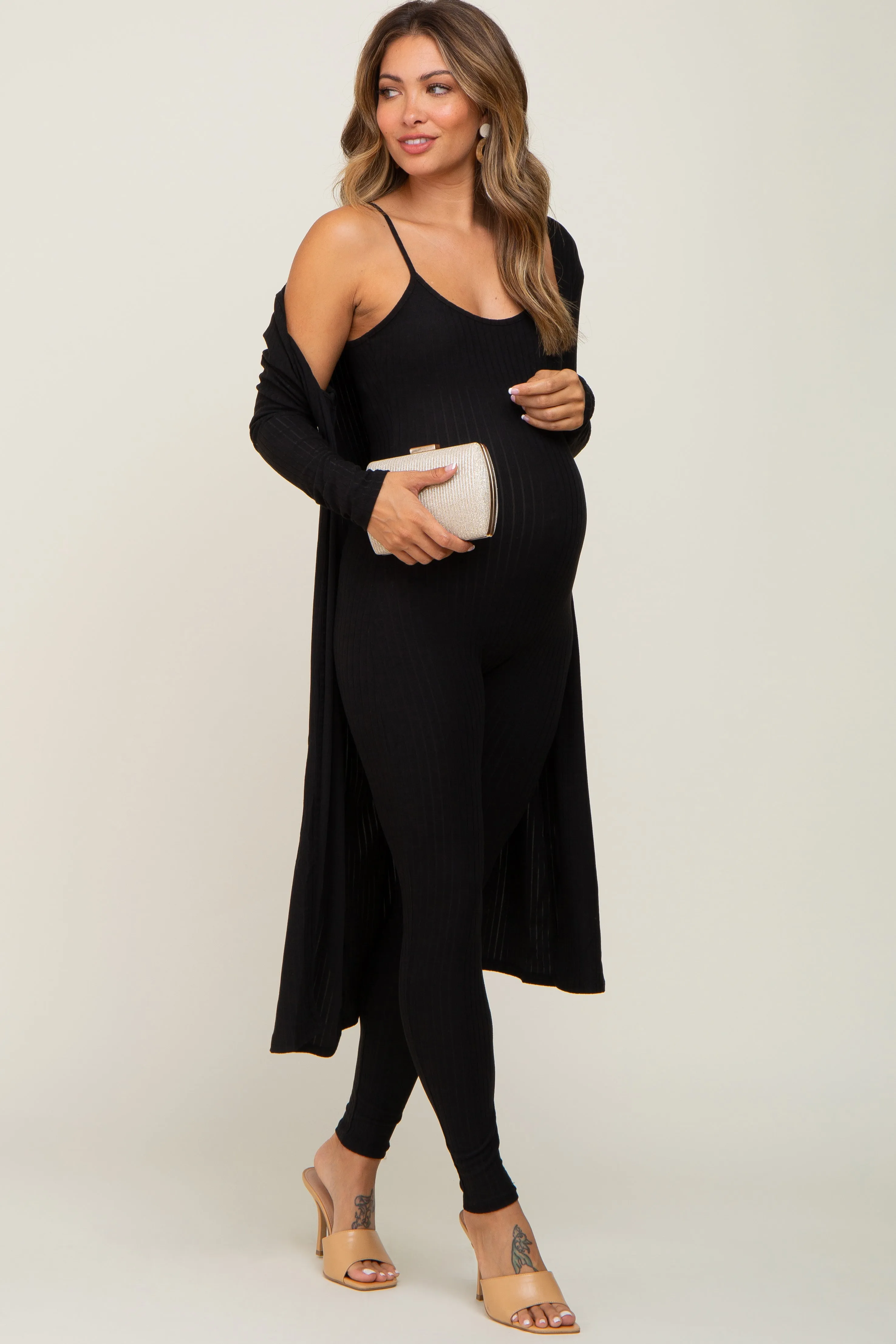Black Ribbed Maternity Jumpsuit Two Piece Set sold by Pinkblush product image thumbnail 4