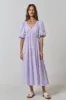 Lavender Gingham Puff Sleeve Tiered Midi Dress sold by Pinkblush