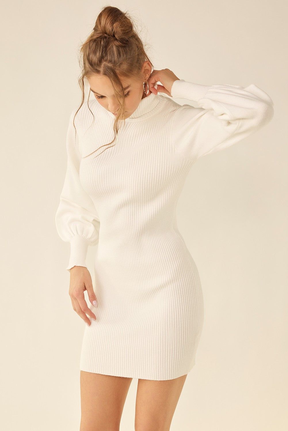 White Turtle Neck Fitted Sweater Mini Dress sold by Pinkblush product image thumbnail 2