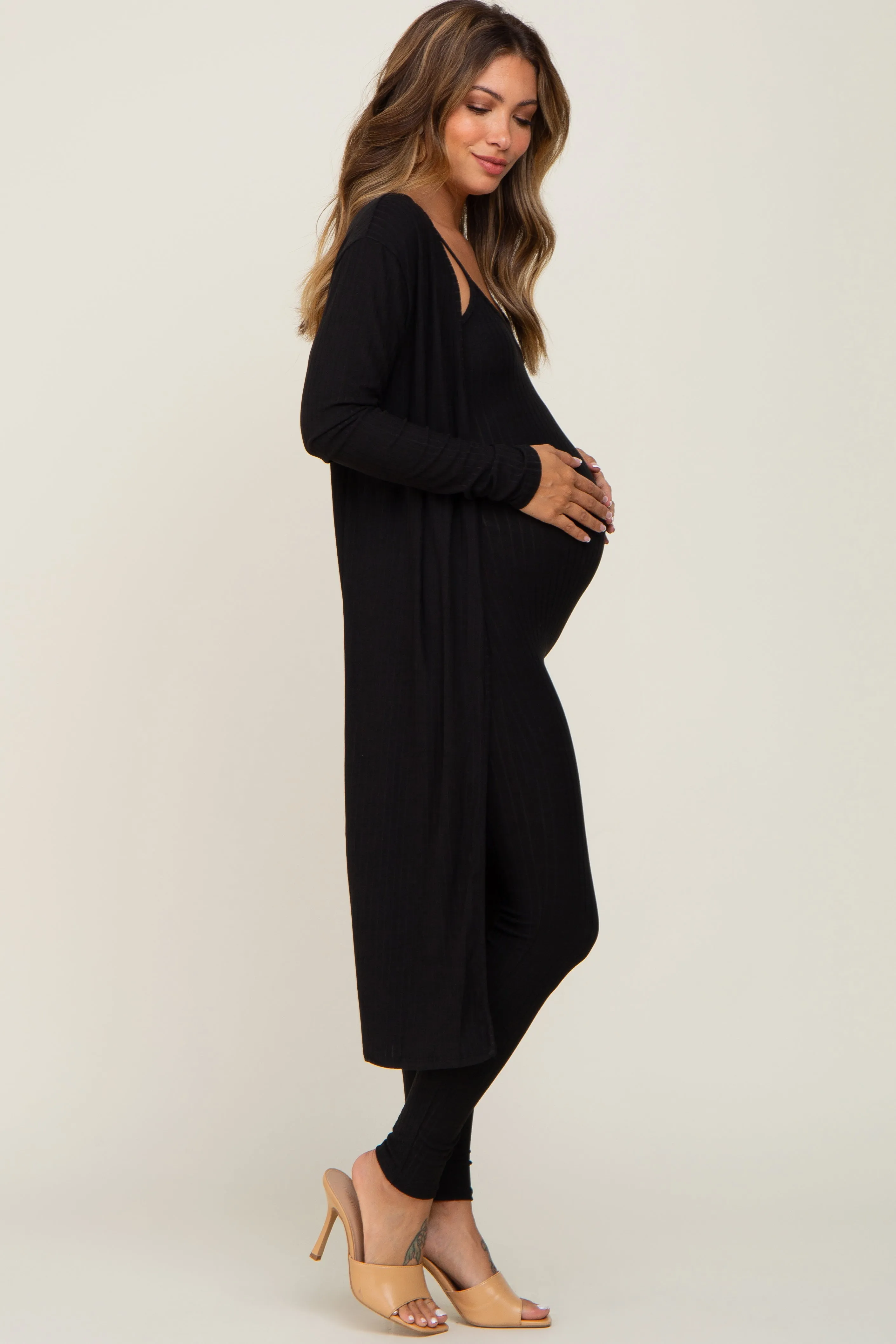 Black Ribbed Maternity Jumpsuit Two Piece Set sold by Pinkblush product image thumbnail 2