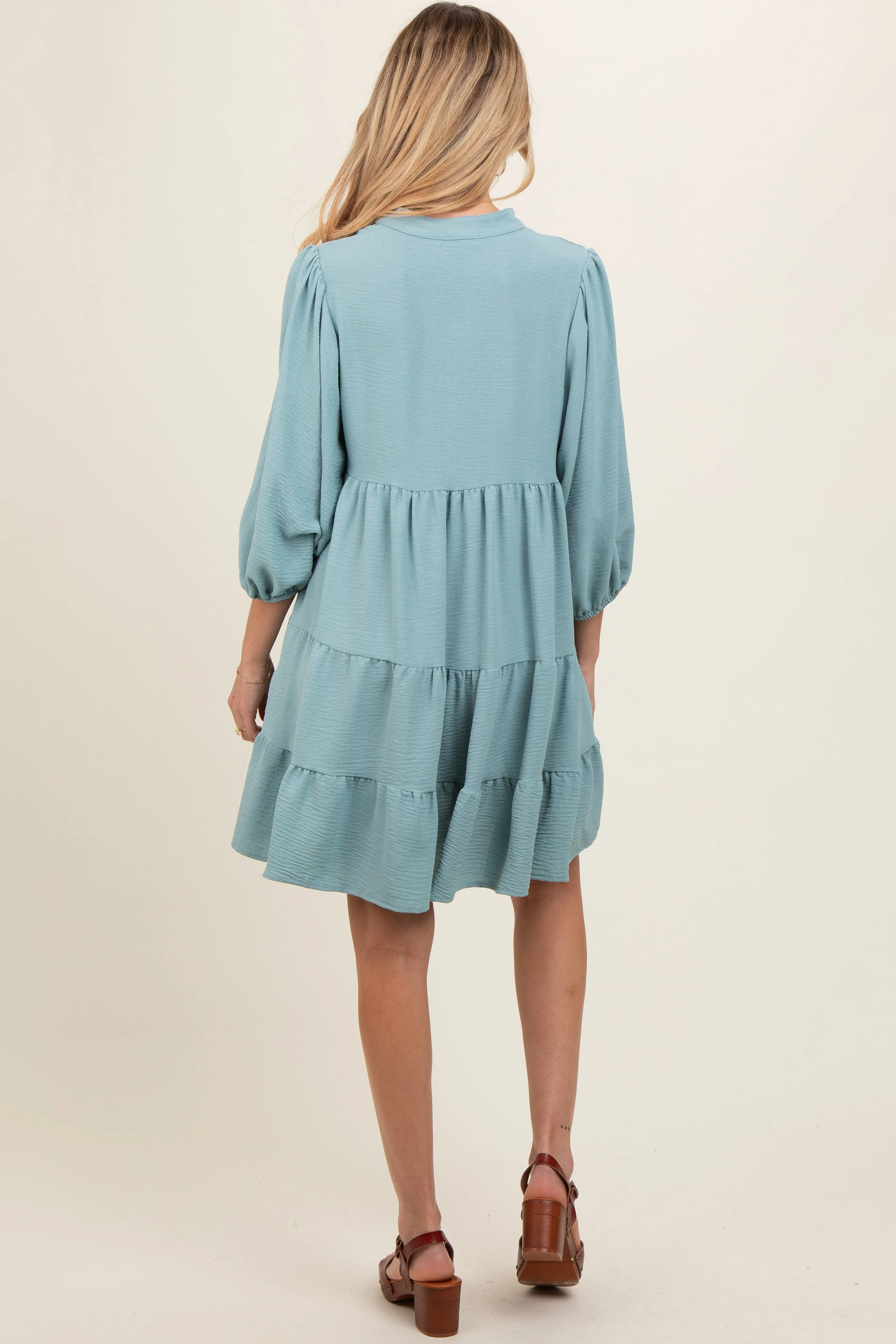 Blue Pleated Front Tie Tiered Maternity Dress sold by Pinkblush product image thumbnail 5