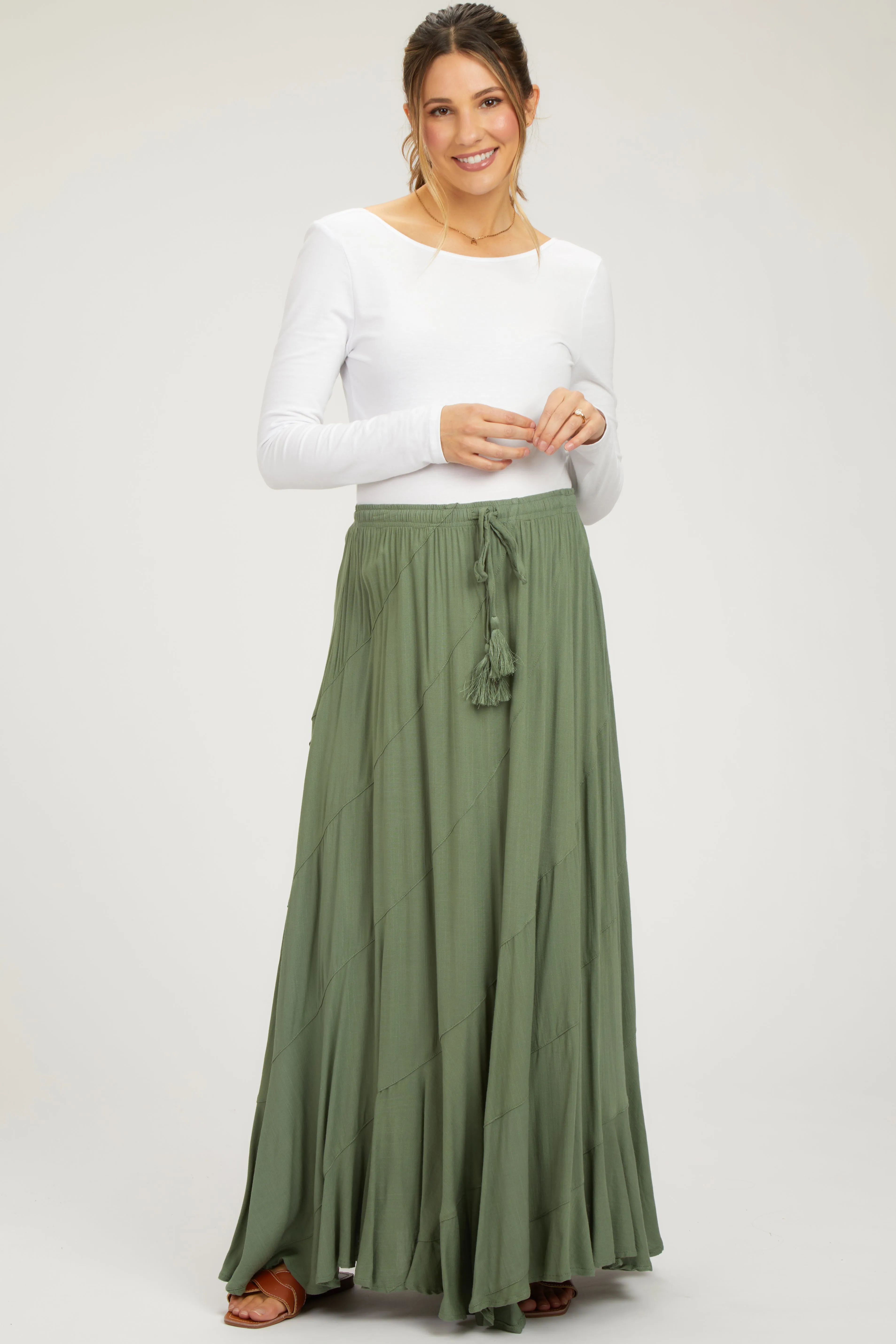 Olive Tassel String Maternity Maxi Skirt sold by Pinkblush product image thumbnail 2