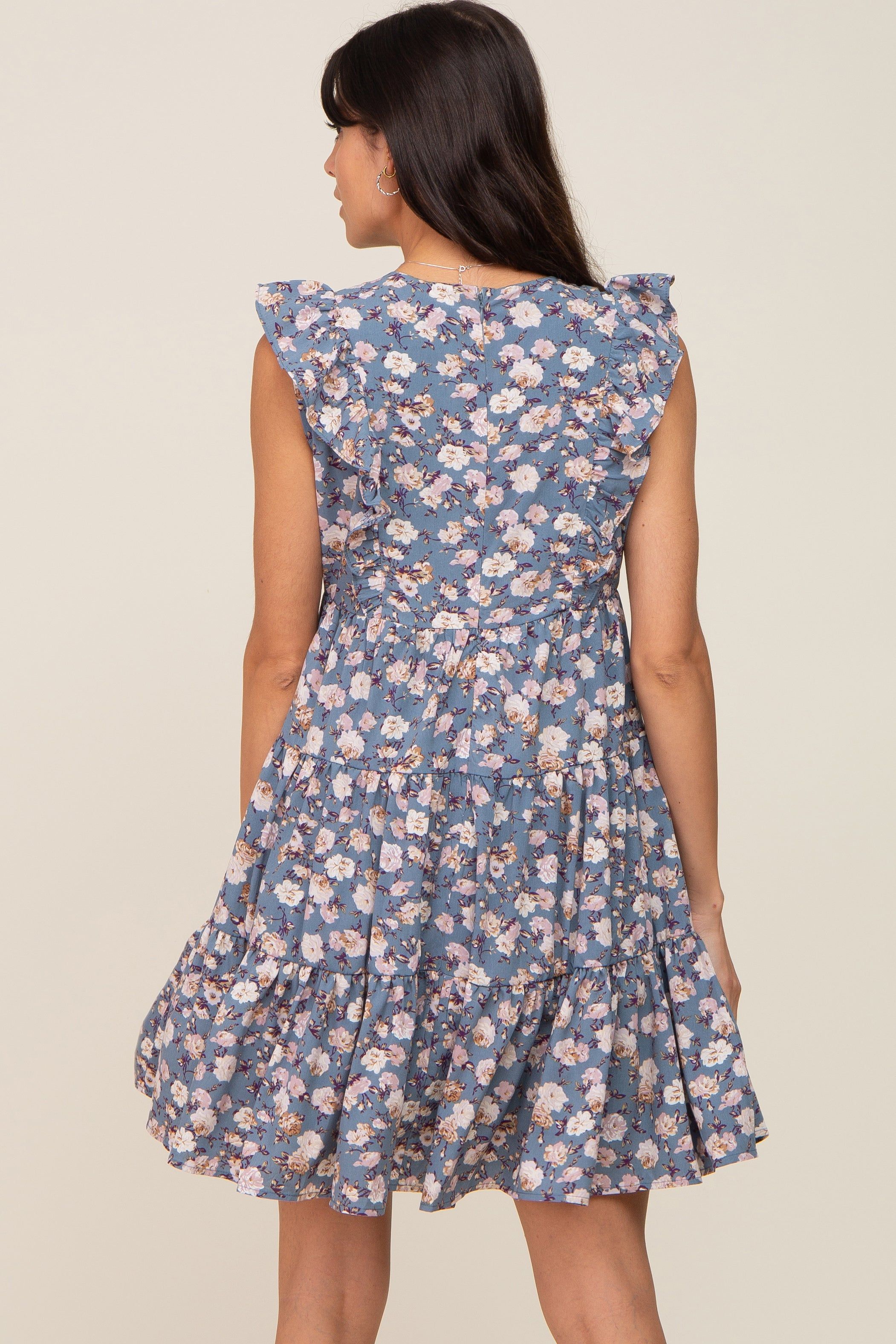 Blue Floral Ruffle Accent Tiered Dress sold by Pinkblush product image thumbnail 3