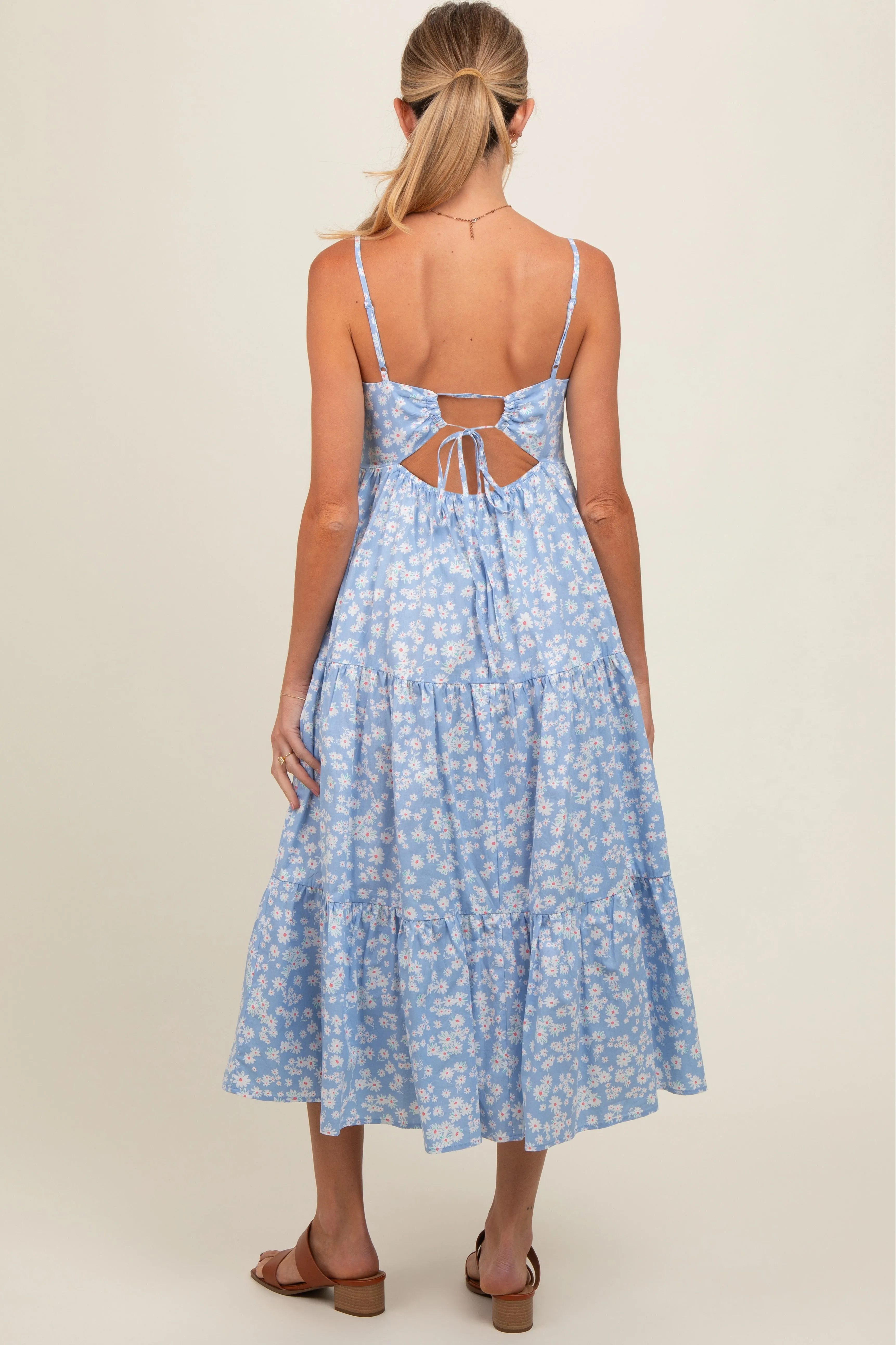 Light Blue Floral Cutout Tie Back Maternity Midi Dress sold by Pinkblush product image thumbnail 5