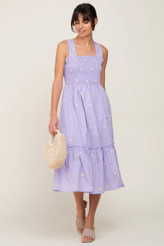 Lavender Sleeveless Floral Embroidered Midi Dress sold by Pinkblush
