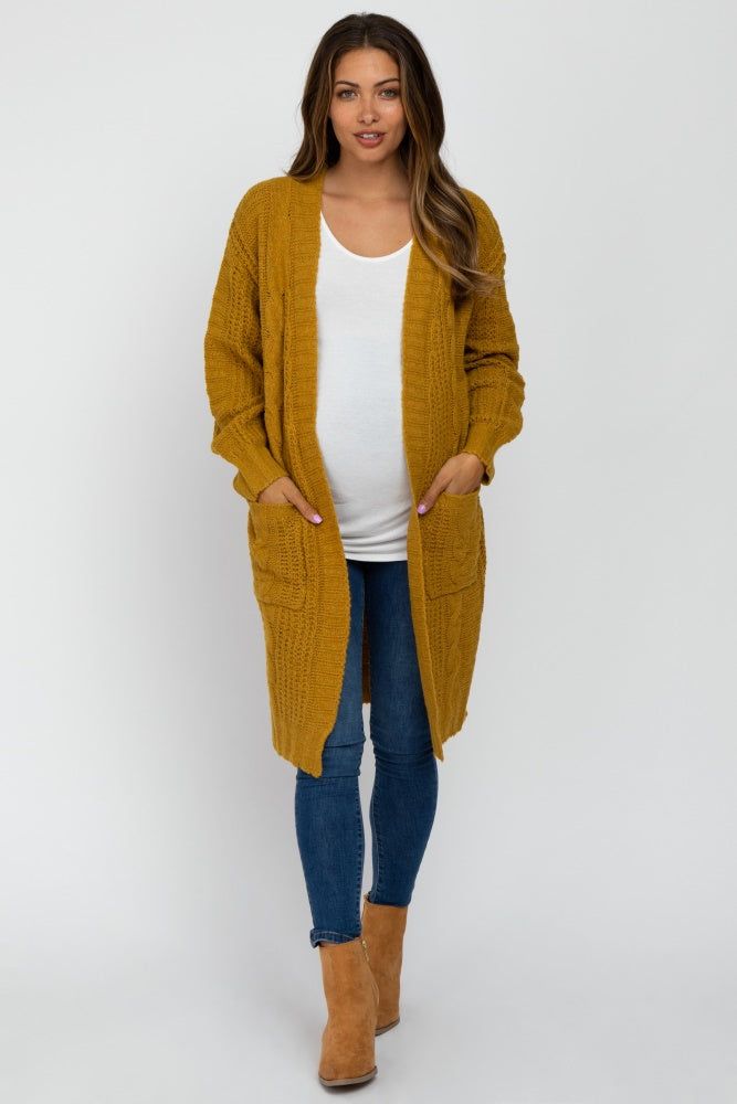 Yellow Mixed Knit Chunky Maternity Cardigan sold by Pinkblush product image thumbnail 4